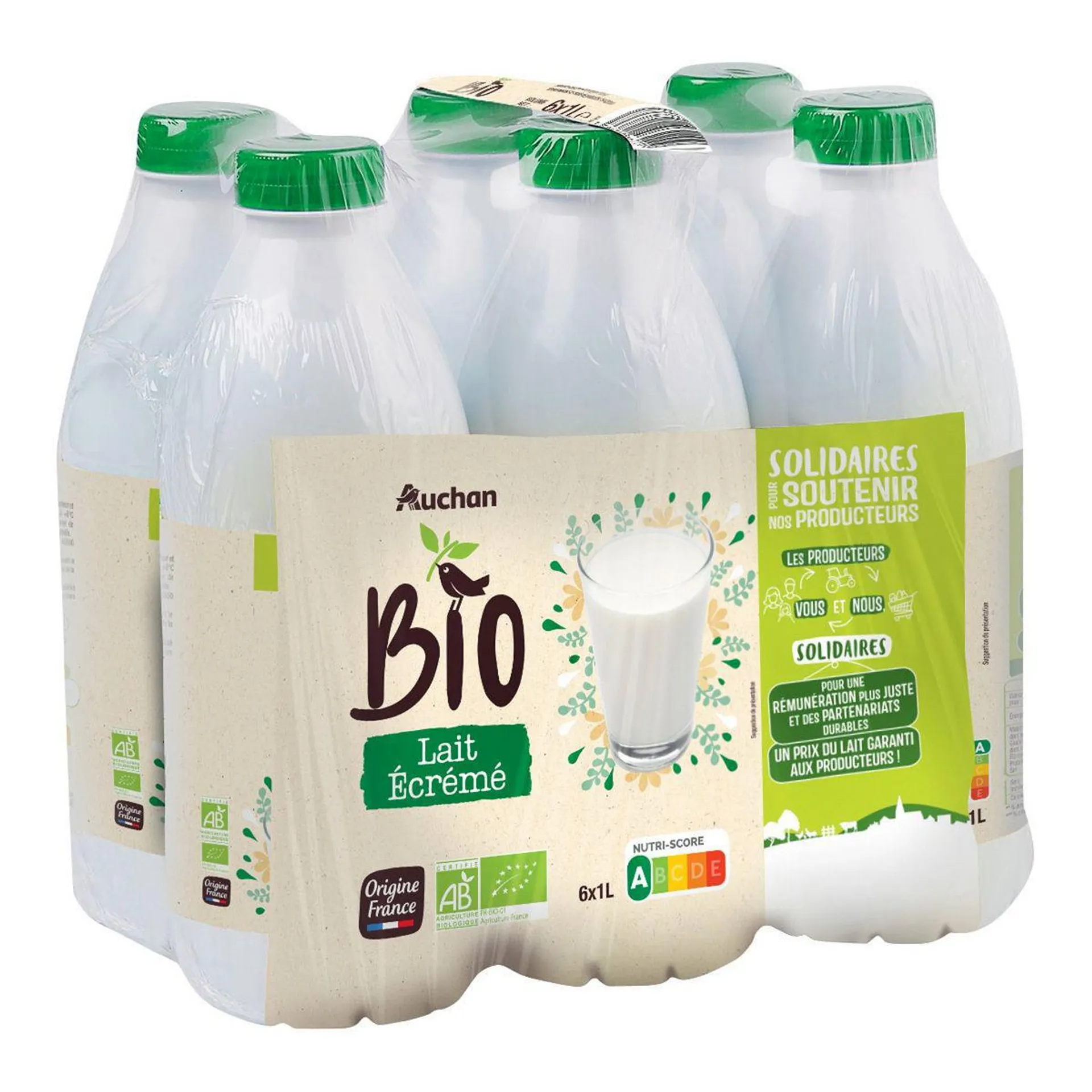 AUCHAN SOLIDAIRES BIO CULTIVONS LE BON Lait écrémé équitable UHT 6x1L