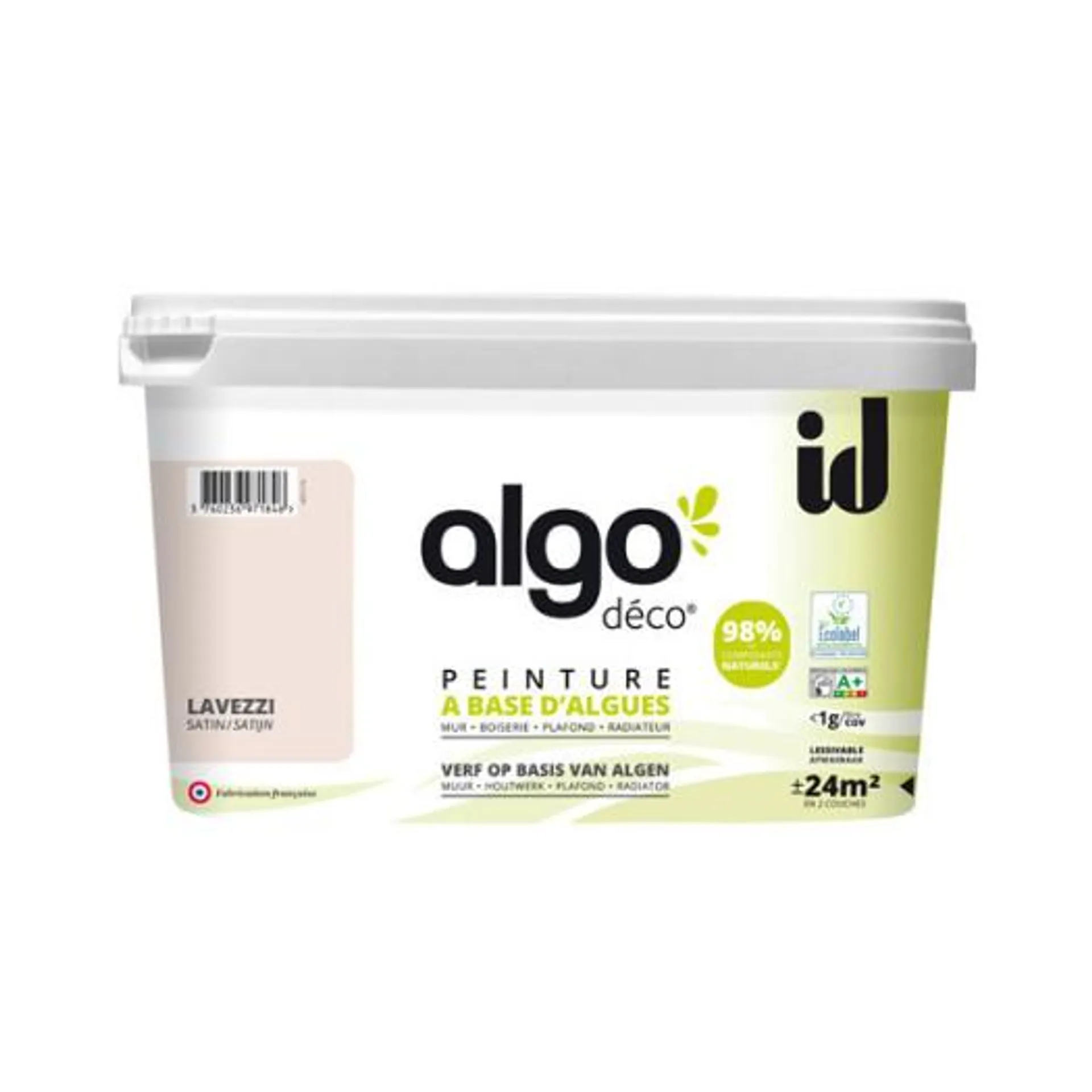 Peinture Algo bio sourcée multi-supports murs, plafonds et boiseries rose lavezzi satin 2L