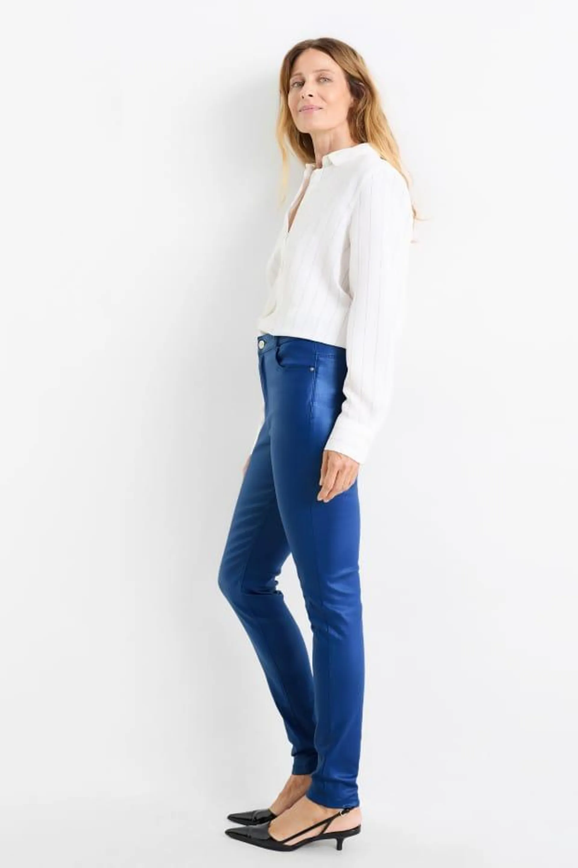 Trousers - high waist - skinny fit - shiny