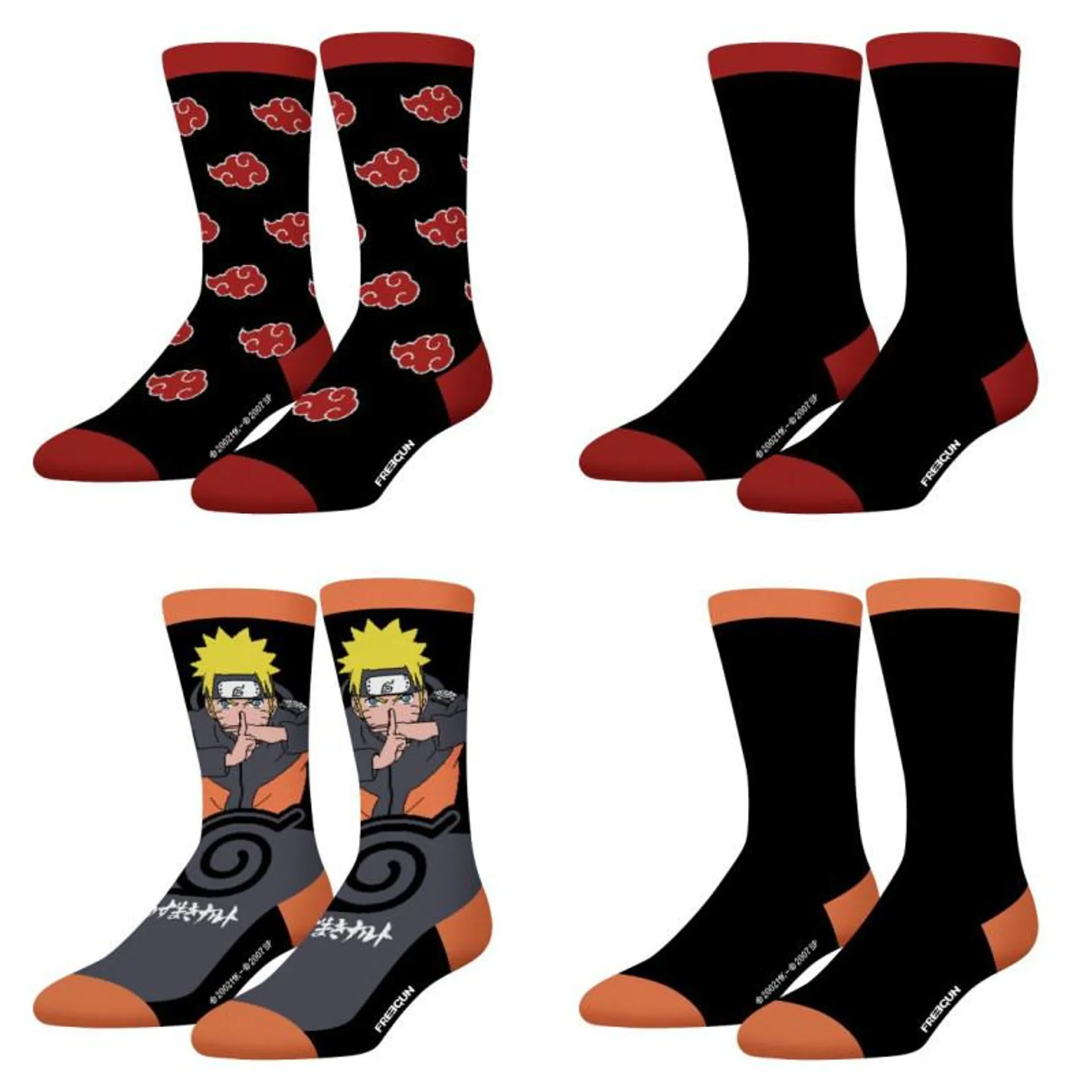 Lot de 4 paires de chaussettes de ville homme Naruto Shippuden Freegun