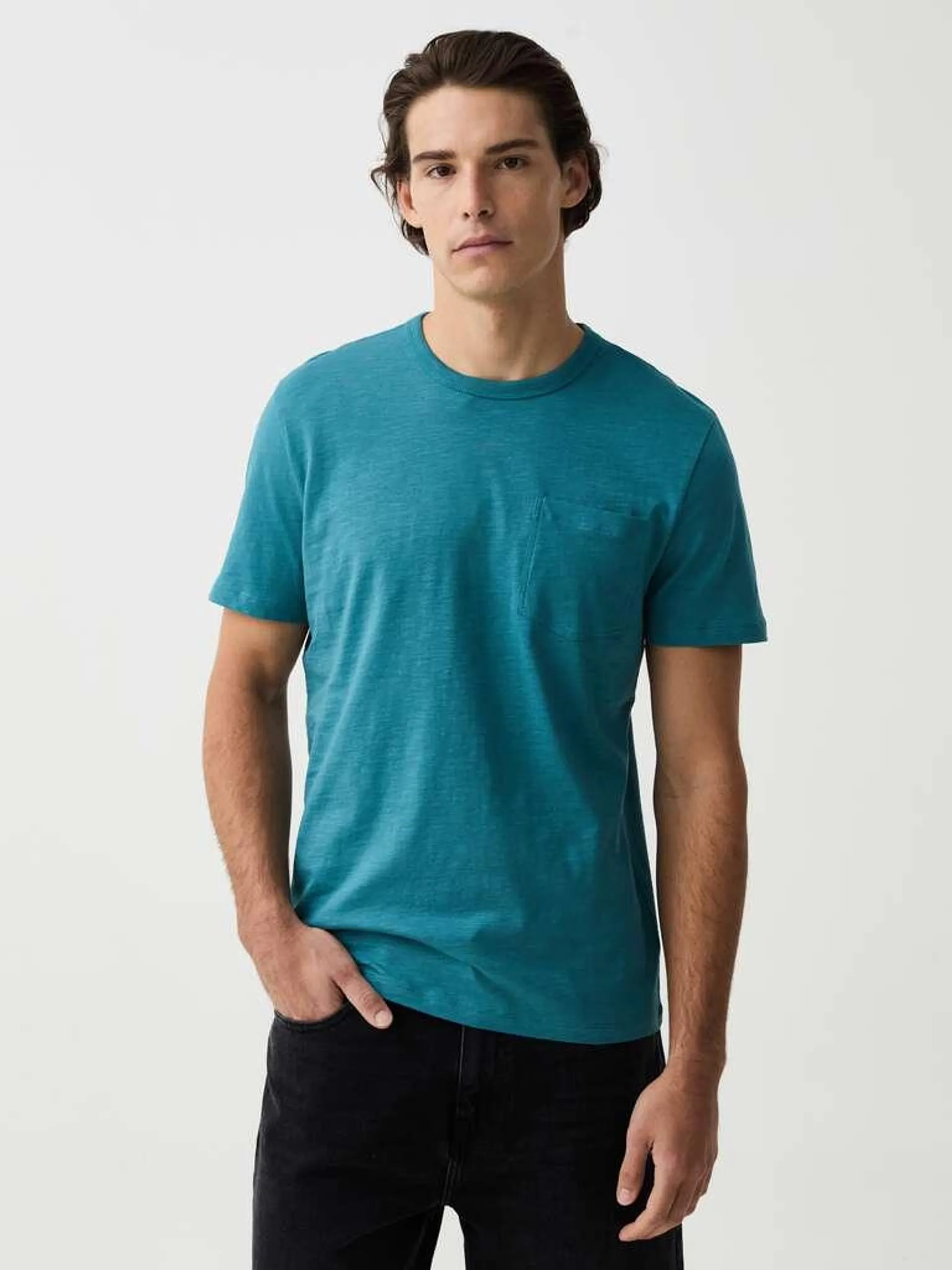 Teal Green Jersey slub T-shirt with pocket