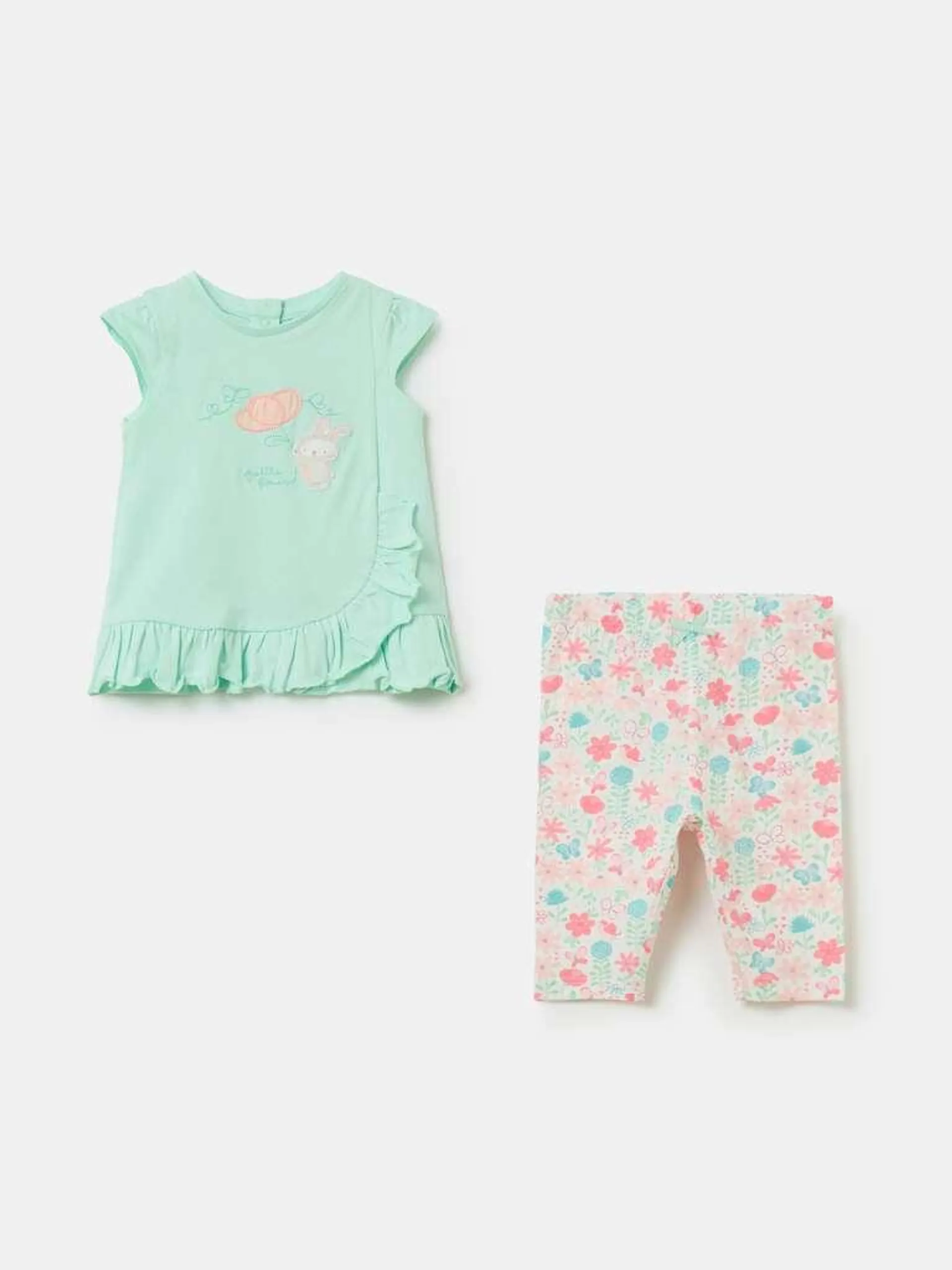 Organic cotton jogging set with print Blanc/vert