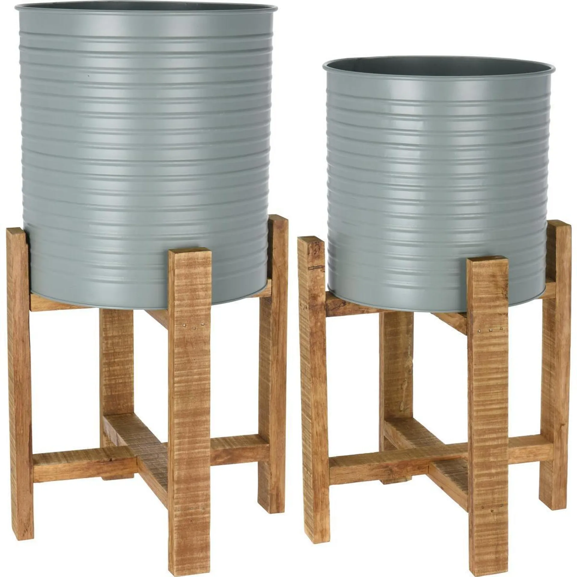 2 pots de fleurs support bois - Gris