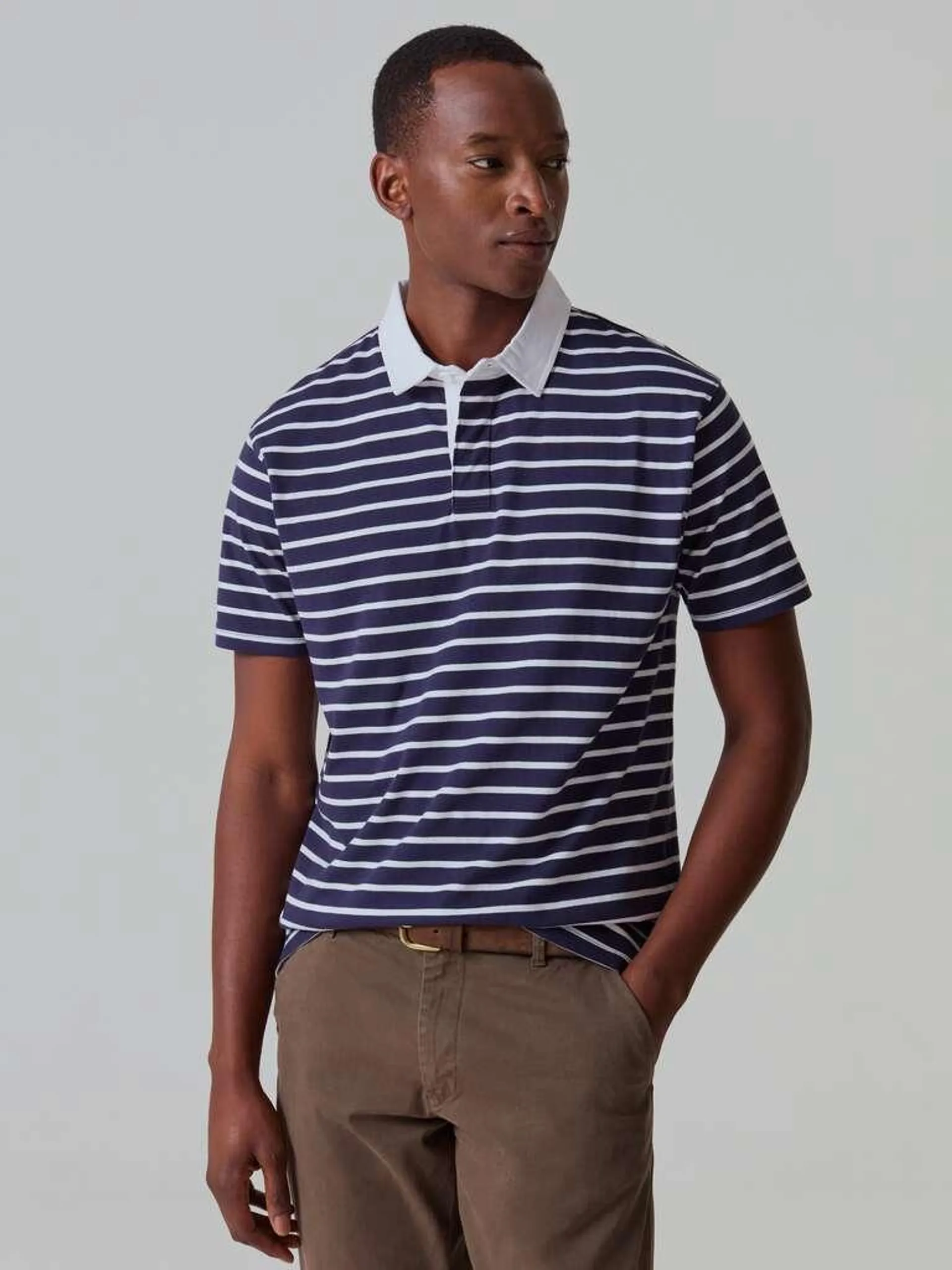 Striped polo shirt with contrasting collar Blanc/bleu