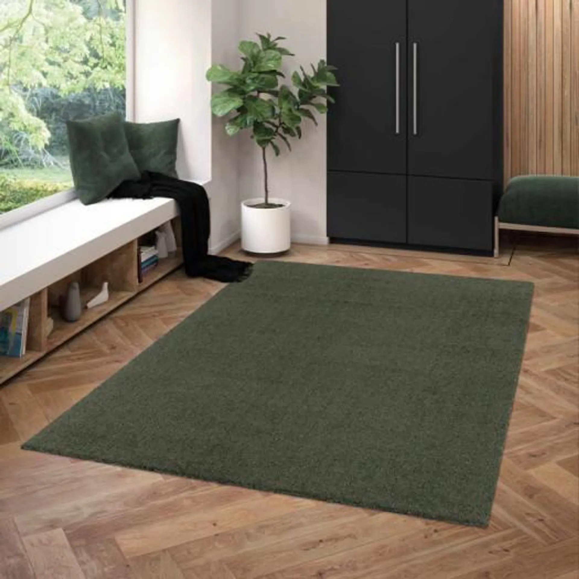 Moquette - Tapis velours découpable vert foncé 4 mètres