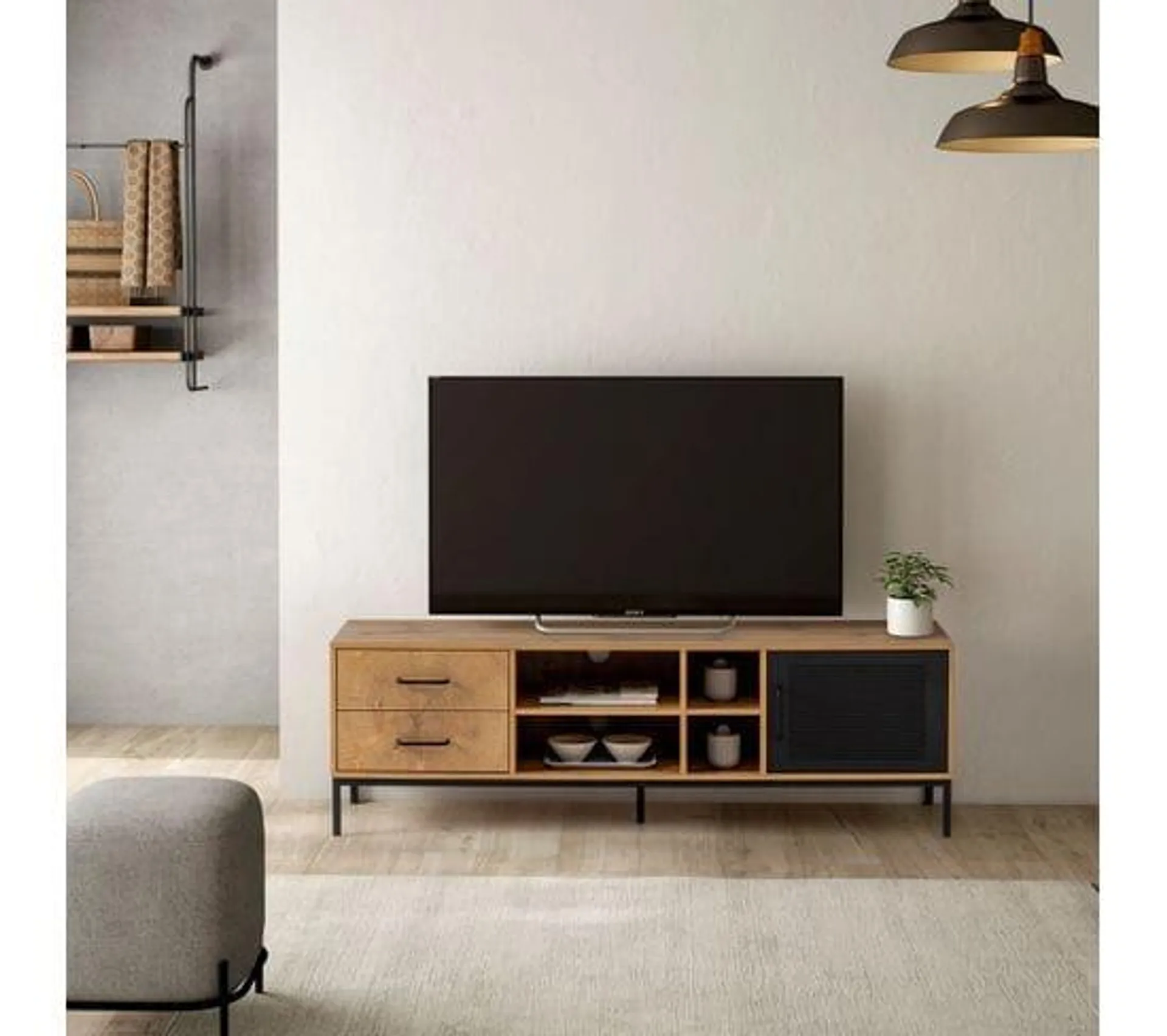 Meuble TV CUTWOOD 160 cm imitation chêne noir