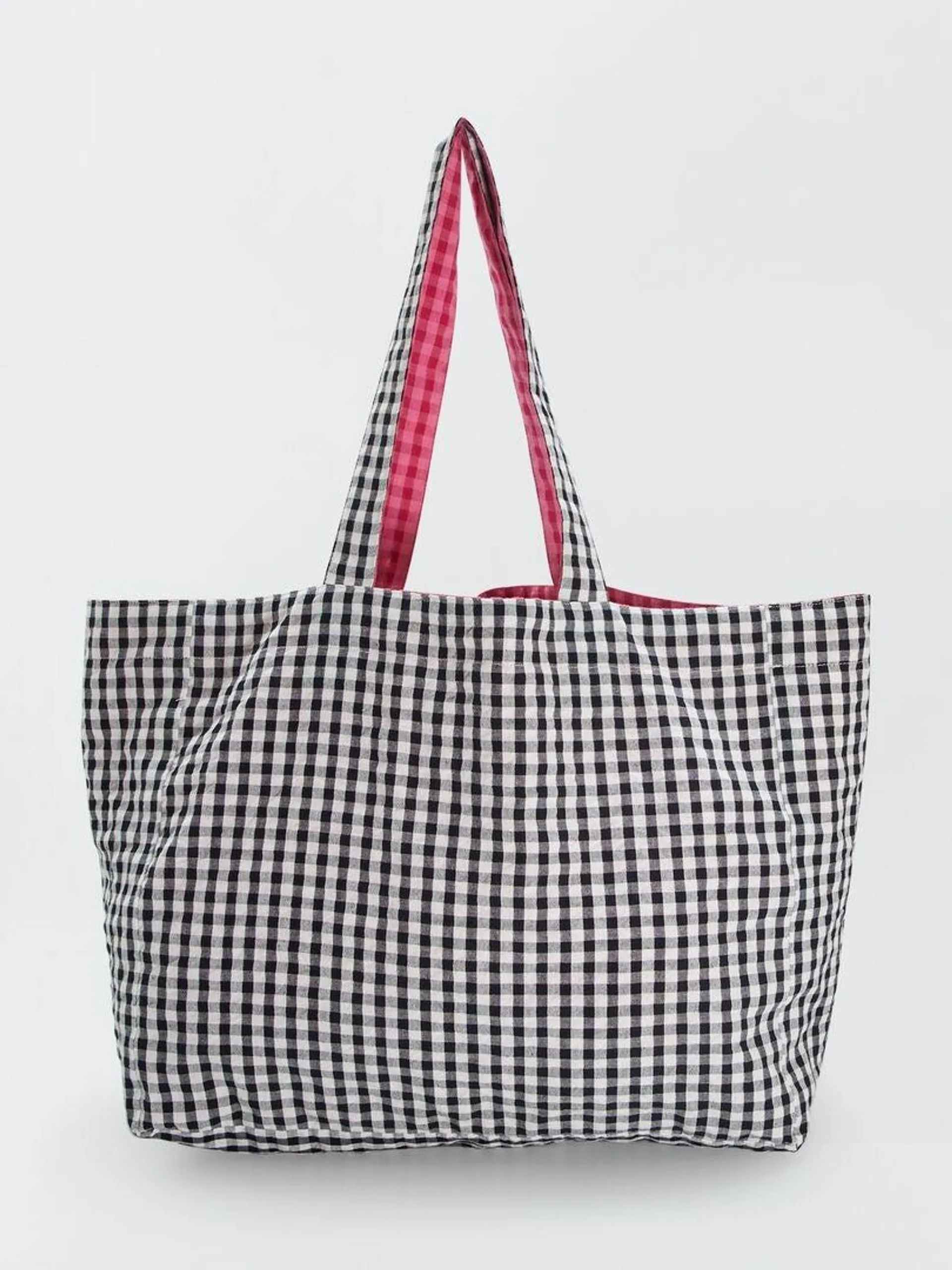 Tote bag réversible avec imprimé vichy - Rose/noir