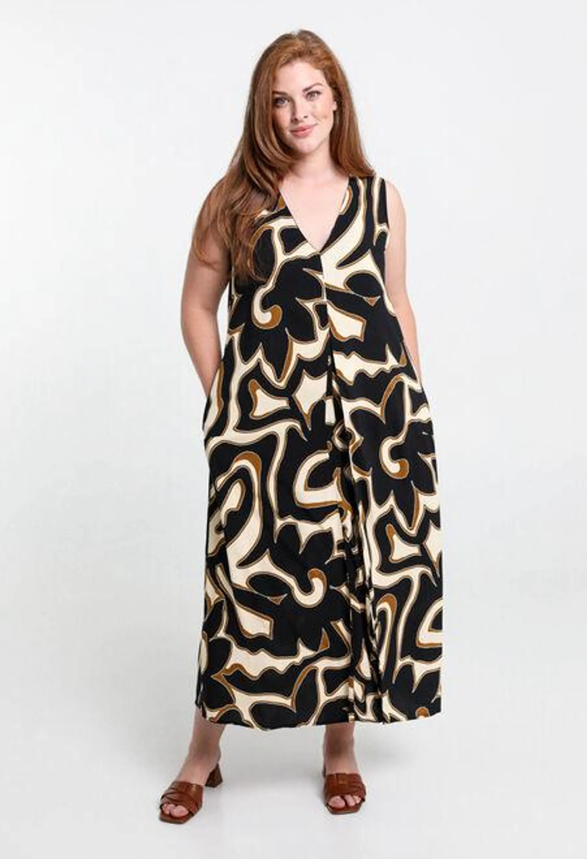 Robe longue en viscose imprimé graphique