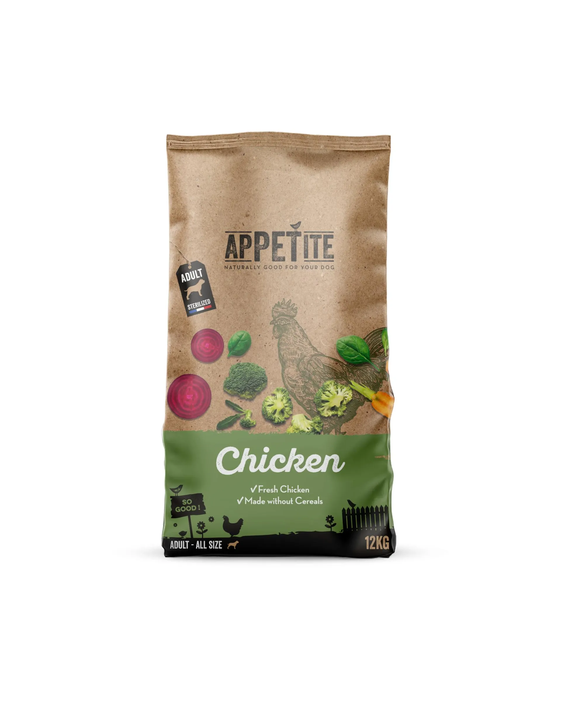 Appetite croquettes stérilisées/allégées sans céréales au poulet pour chien adulte 12kg