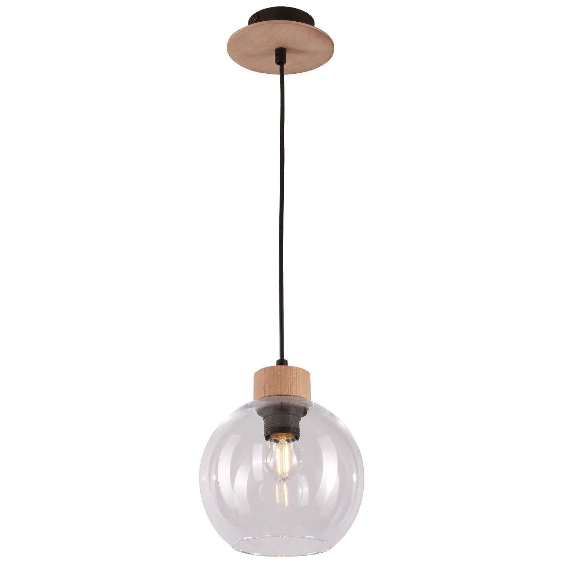 Suspension CUBUS WOOD en bois naturel et verre transparent (B)