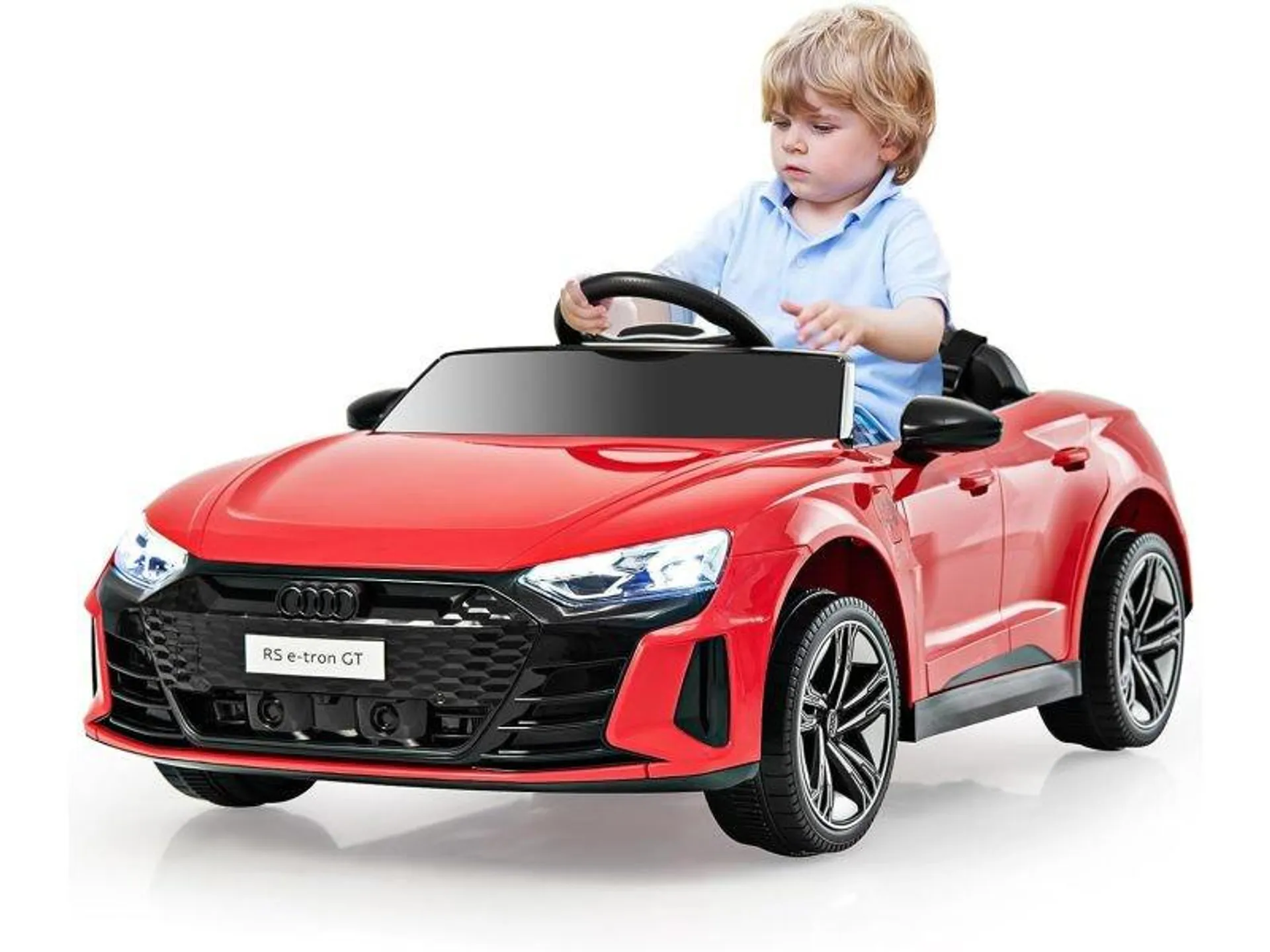 Costway audi voiture electrique 12 v enfants avec télécommande 2,4g, véhicules électriques avec 2 portes ouvrables, démarrage progressif & musique, charge 25kg pour enfant de 37-95 mois (rouge)