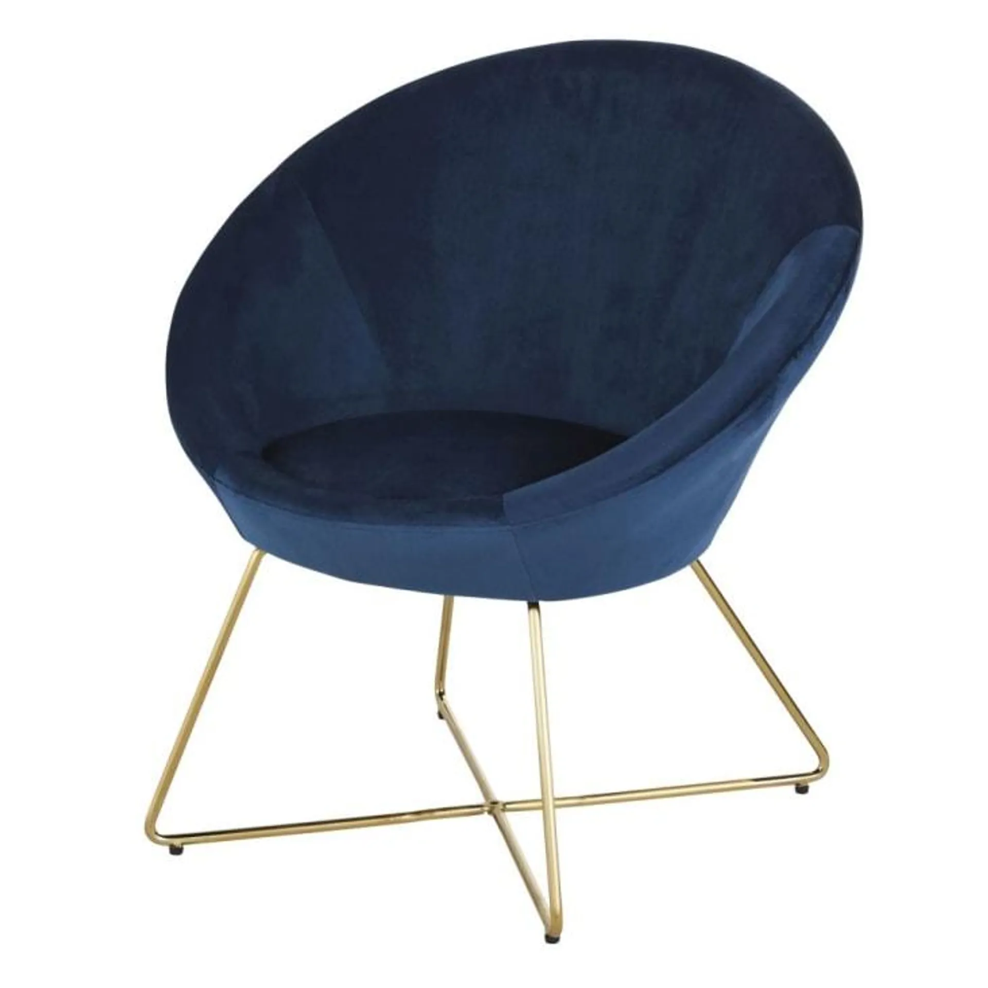 Sillón de terciopelo azul con patas de metal