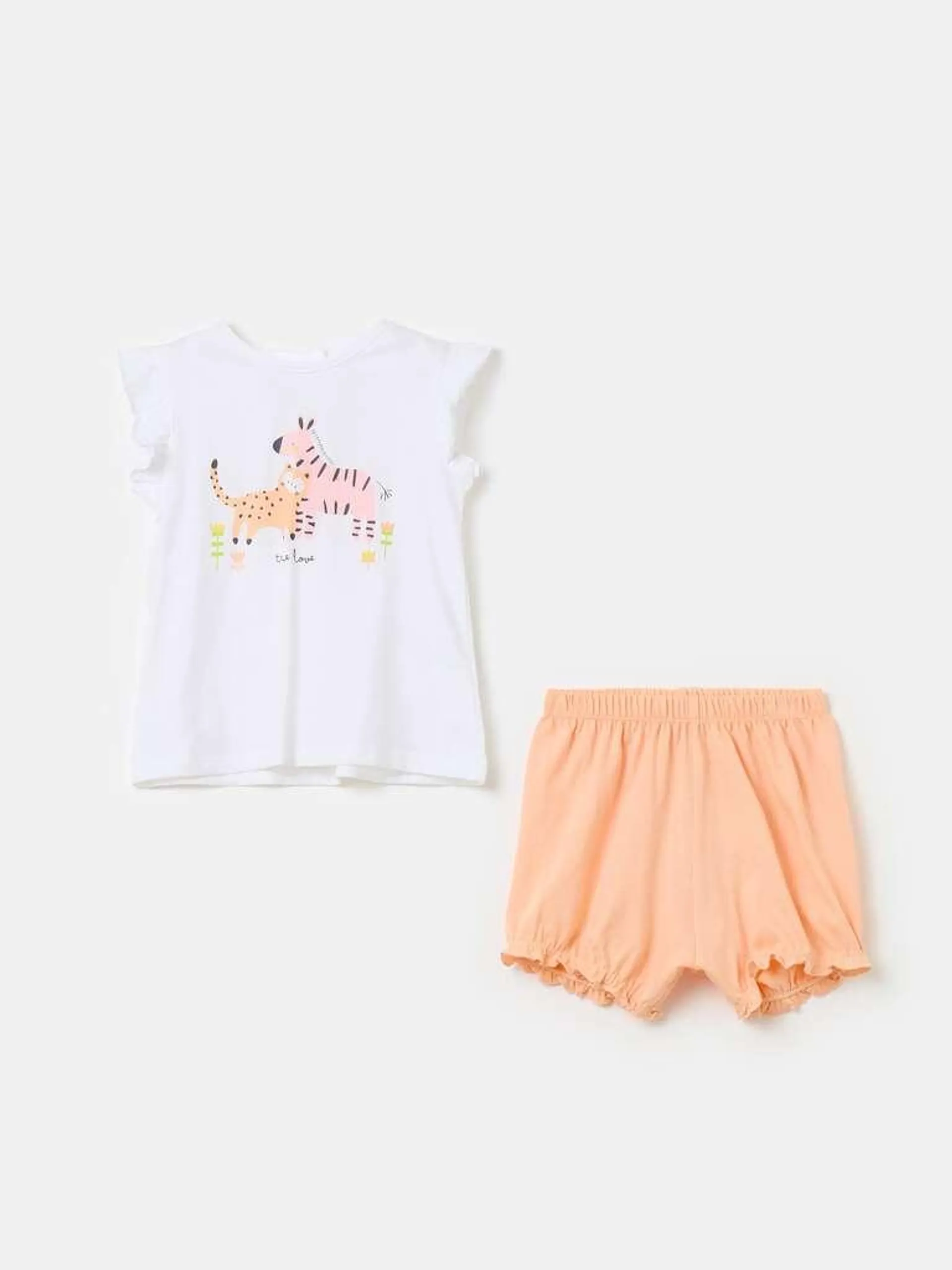 Organic cotton pyjamas with print Blanc/orange