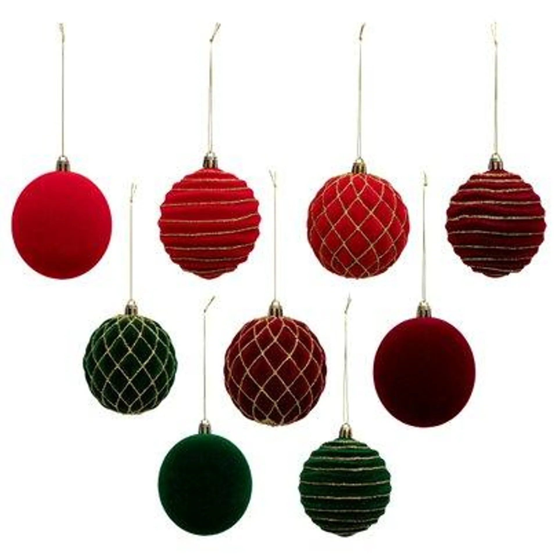 Boule de Noël rouge et verte à paillette x9