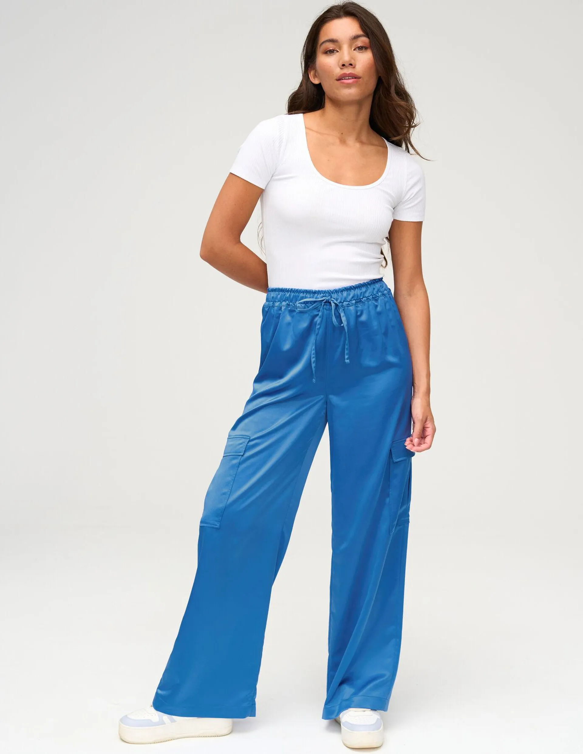 Pantalon cargo en satin - Bleu foncé