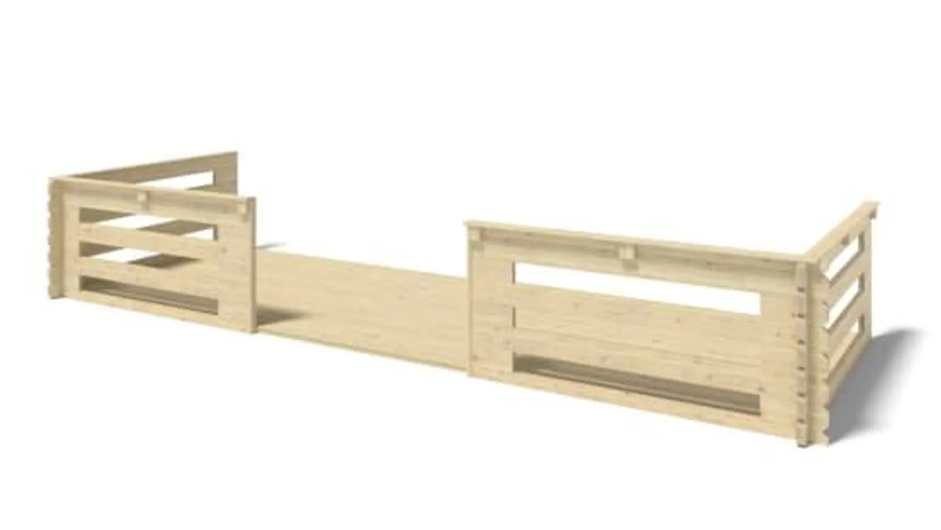 Terrasse en bois avec balustrade pour abri en bois - 12m2 - 6m x 2m - couleur: naturel - DOM555