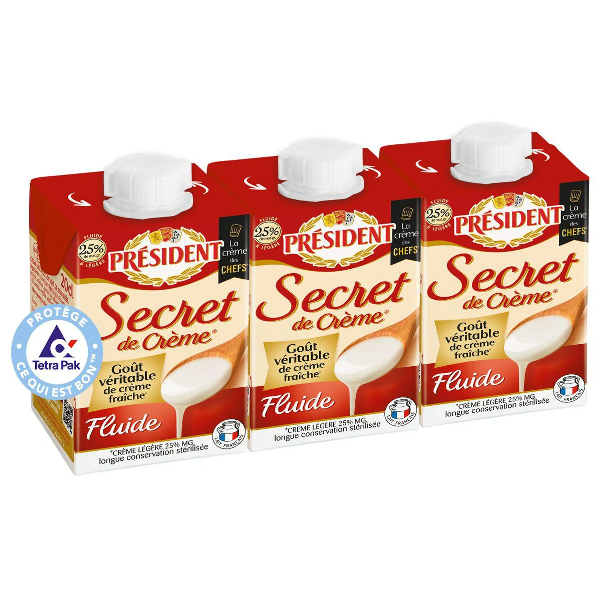 PRESIDENT Secret de crème fluide 25% MG UHT 3x20cl