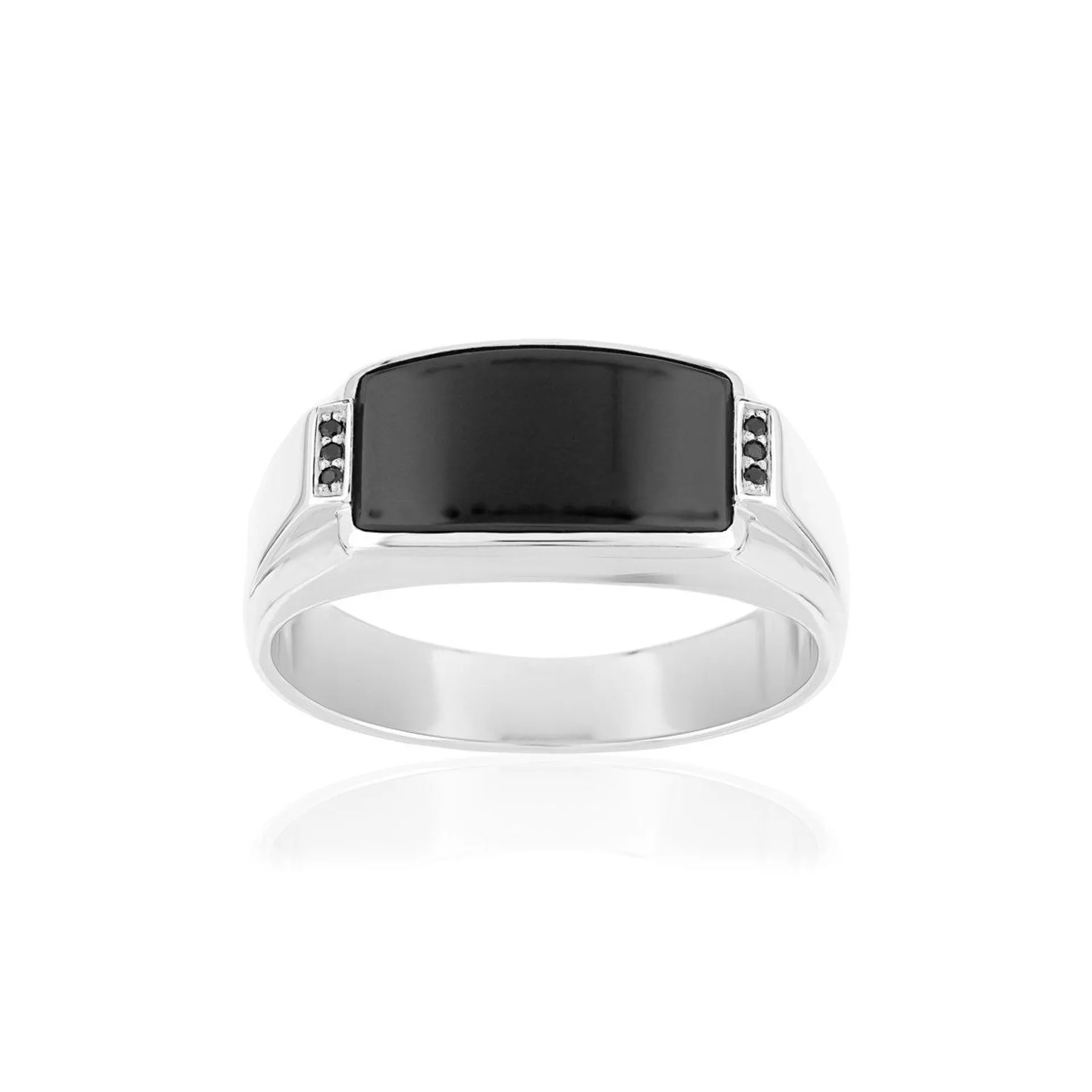 Bague or blanc 375 onyx diamants