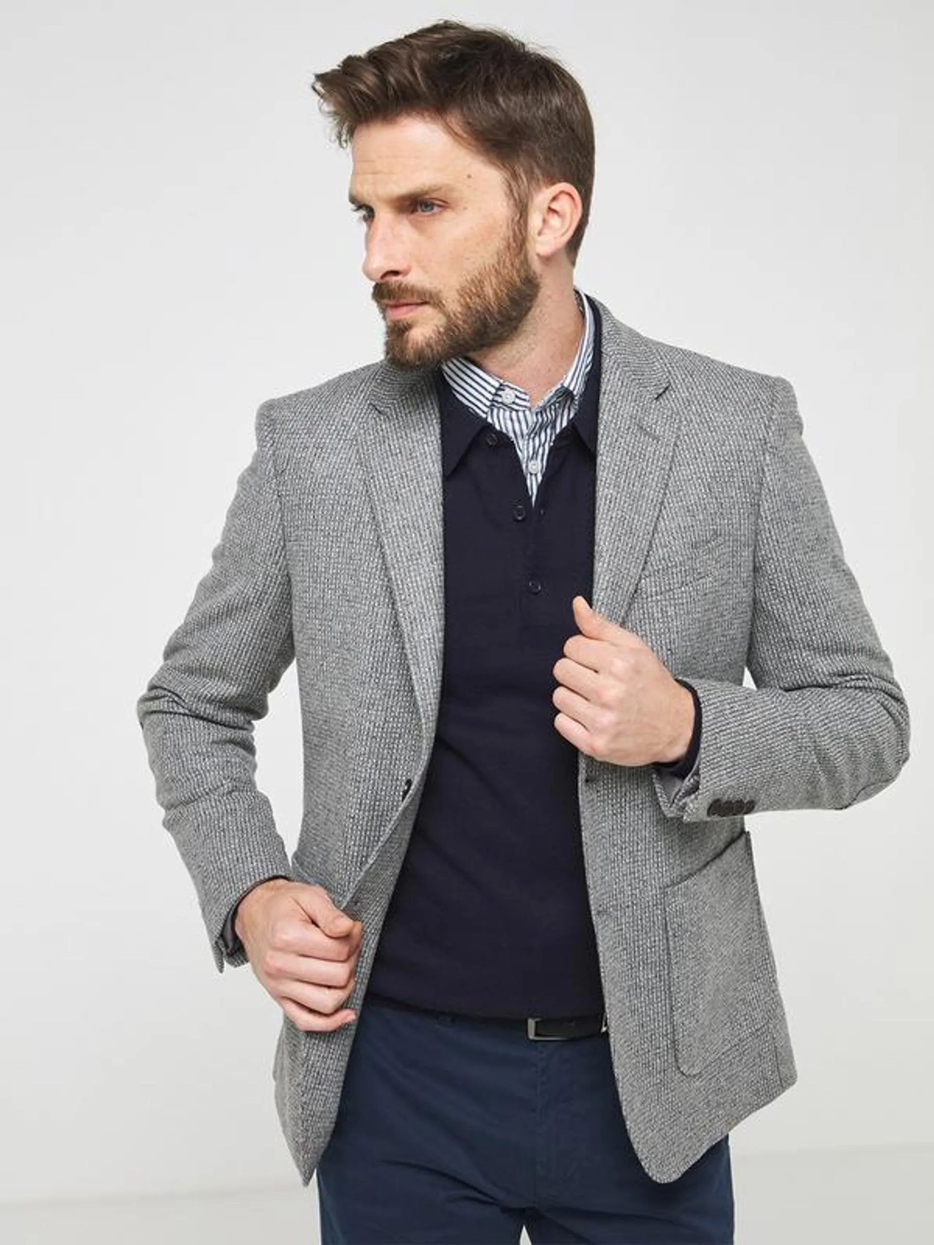 Veste En Lainage Quadrillé Avec Soie - Gris