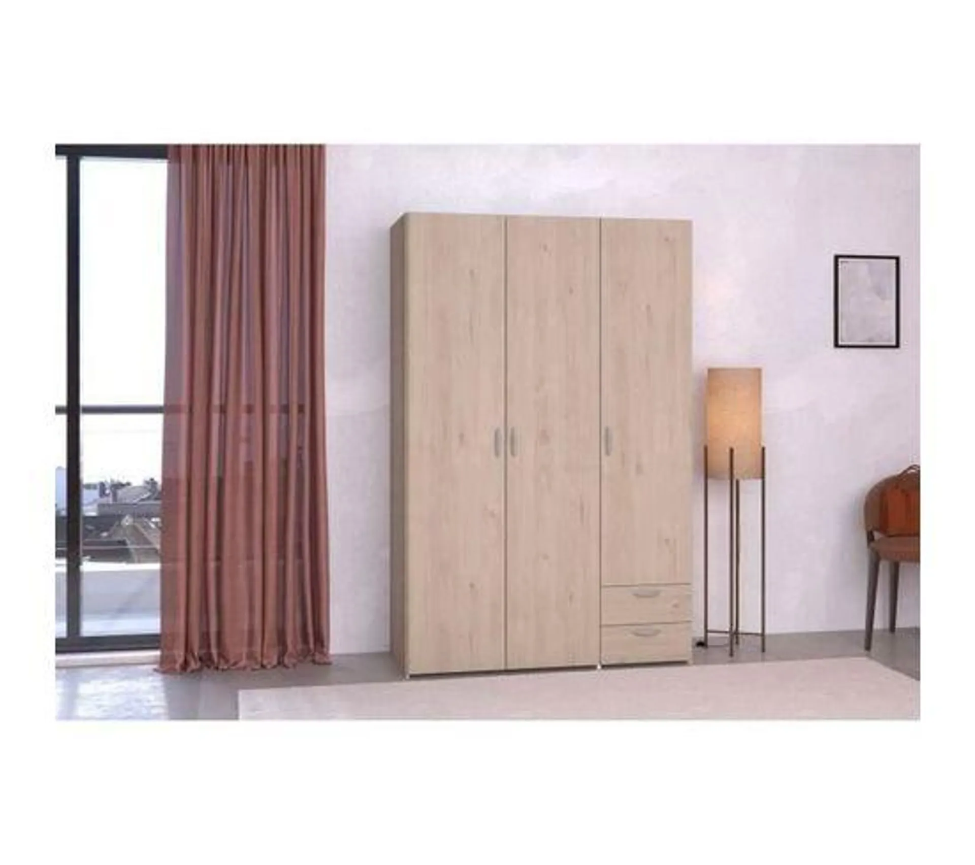 Armoire DAILY 3 portes 2 tiroirs Imitation chêne