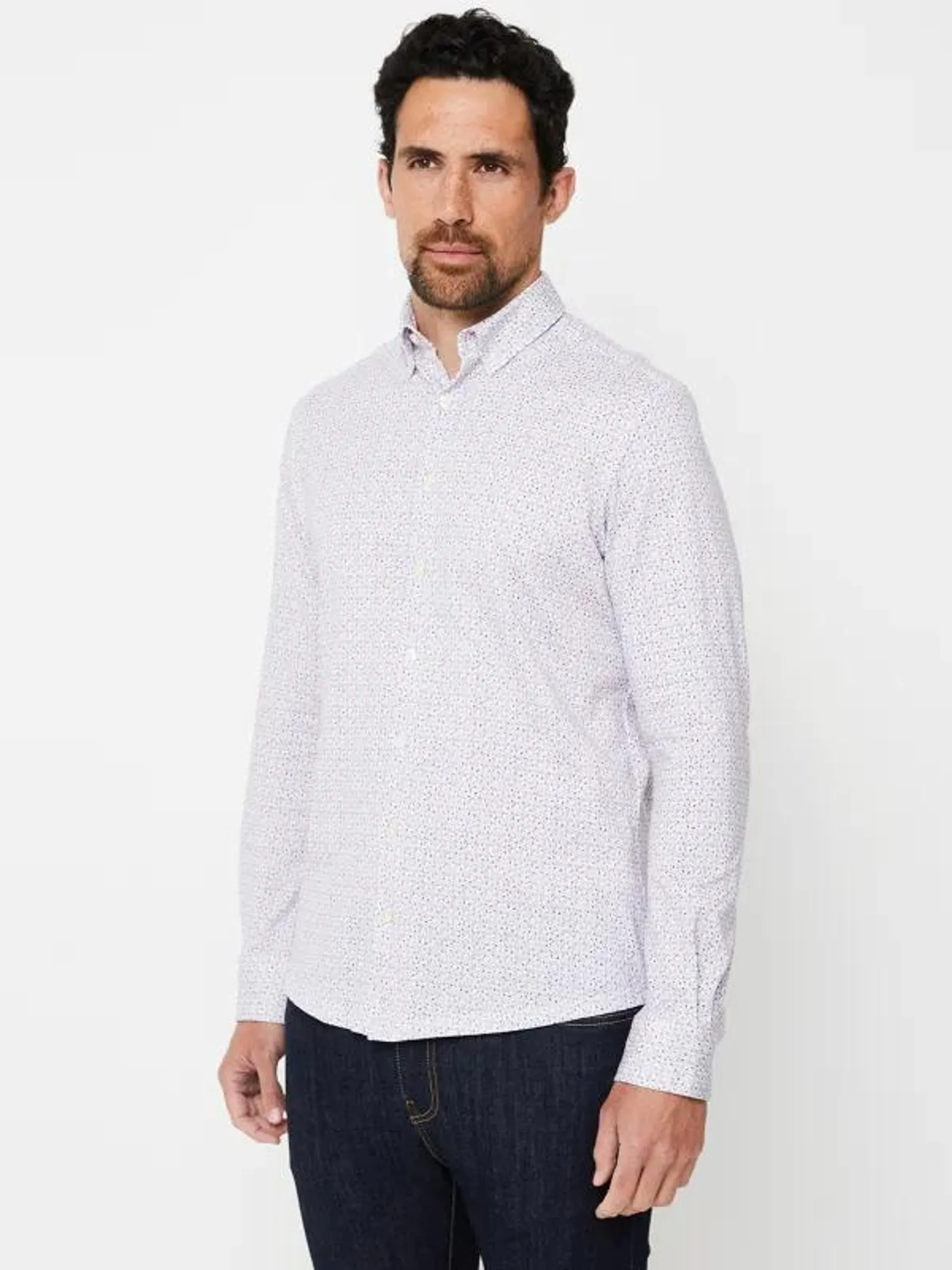 Chemise En Jersey Aux Motifs Géométrique, Modern Fit - Corail