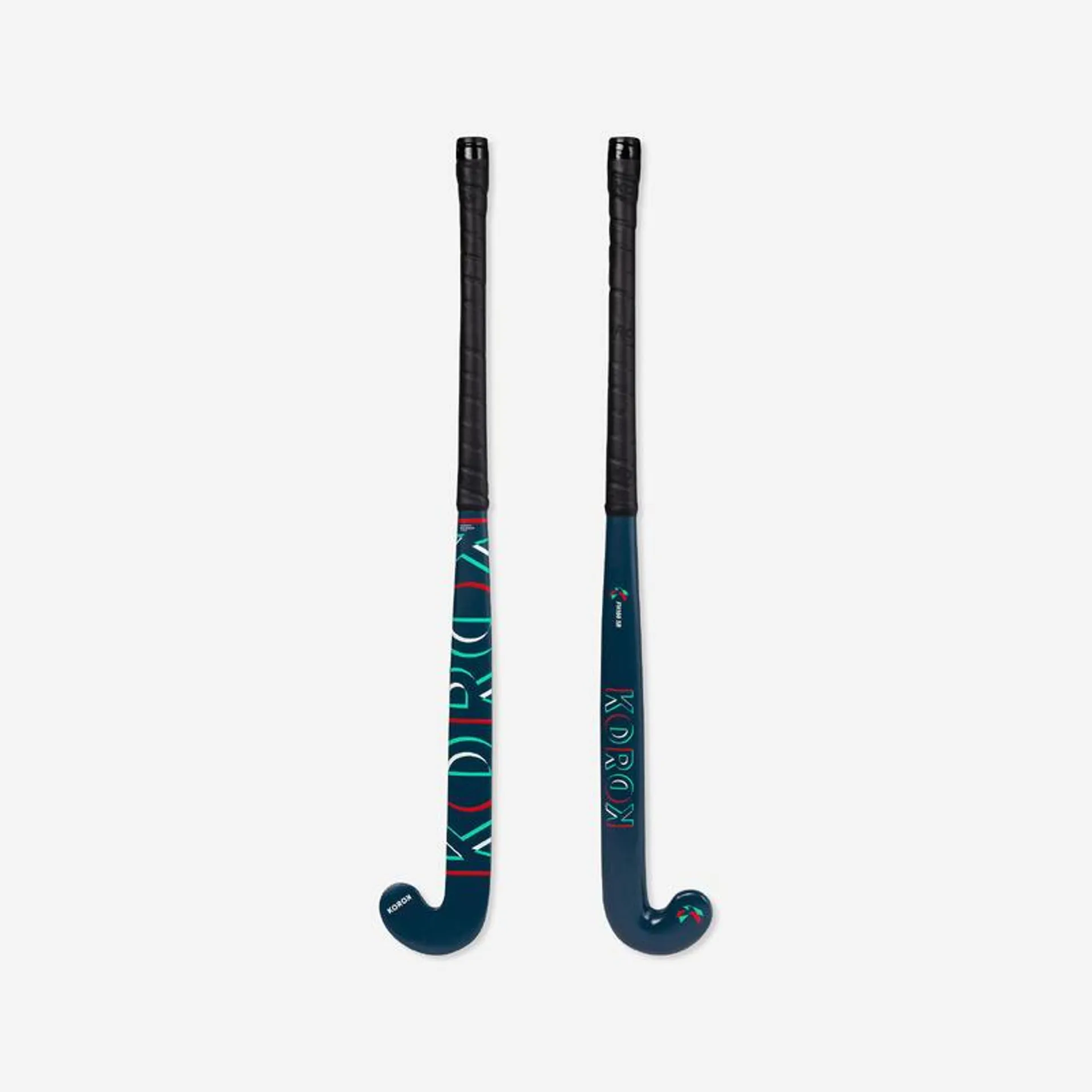 Stick de hockey enfant débutant occasionnel bois FH100 bleu rouge