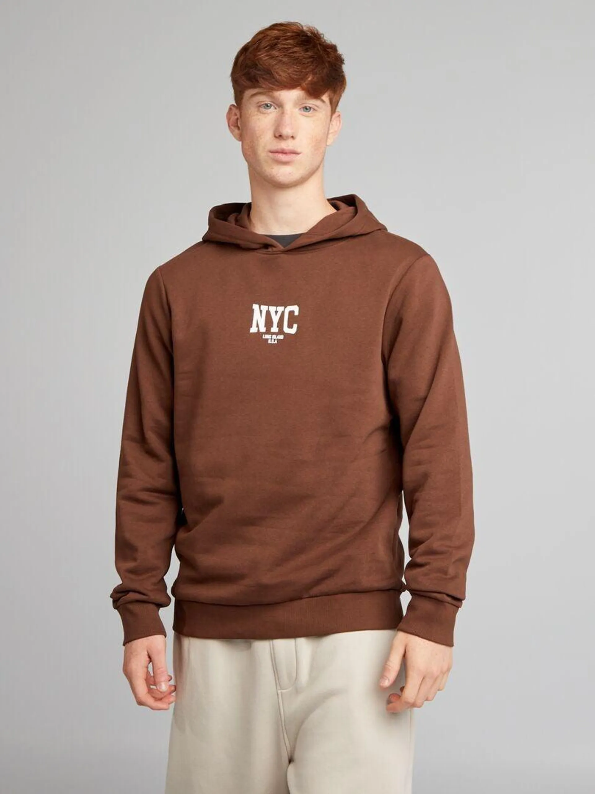 Sweat à capuche en molleton - Marron 'NYC'