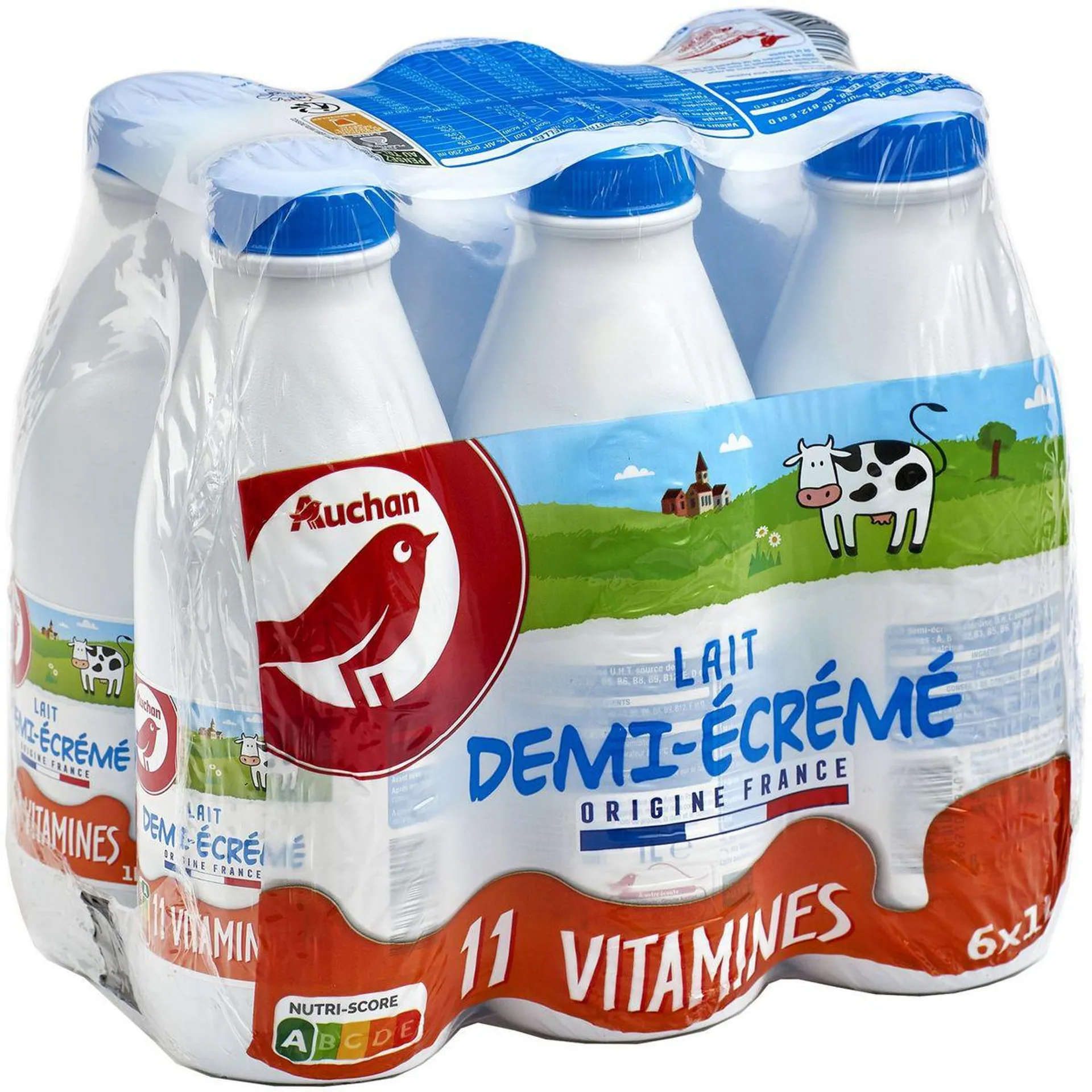 AUCHAN Lait demi écrémé 11 vitamines UHT 6x1l