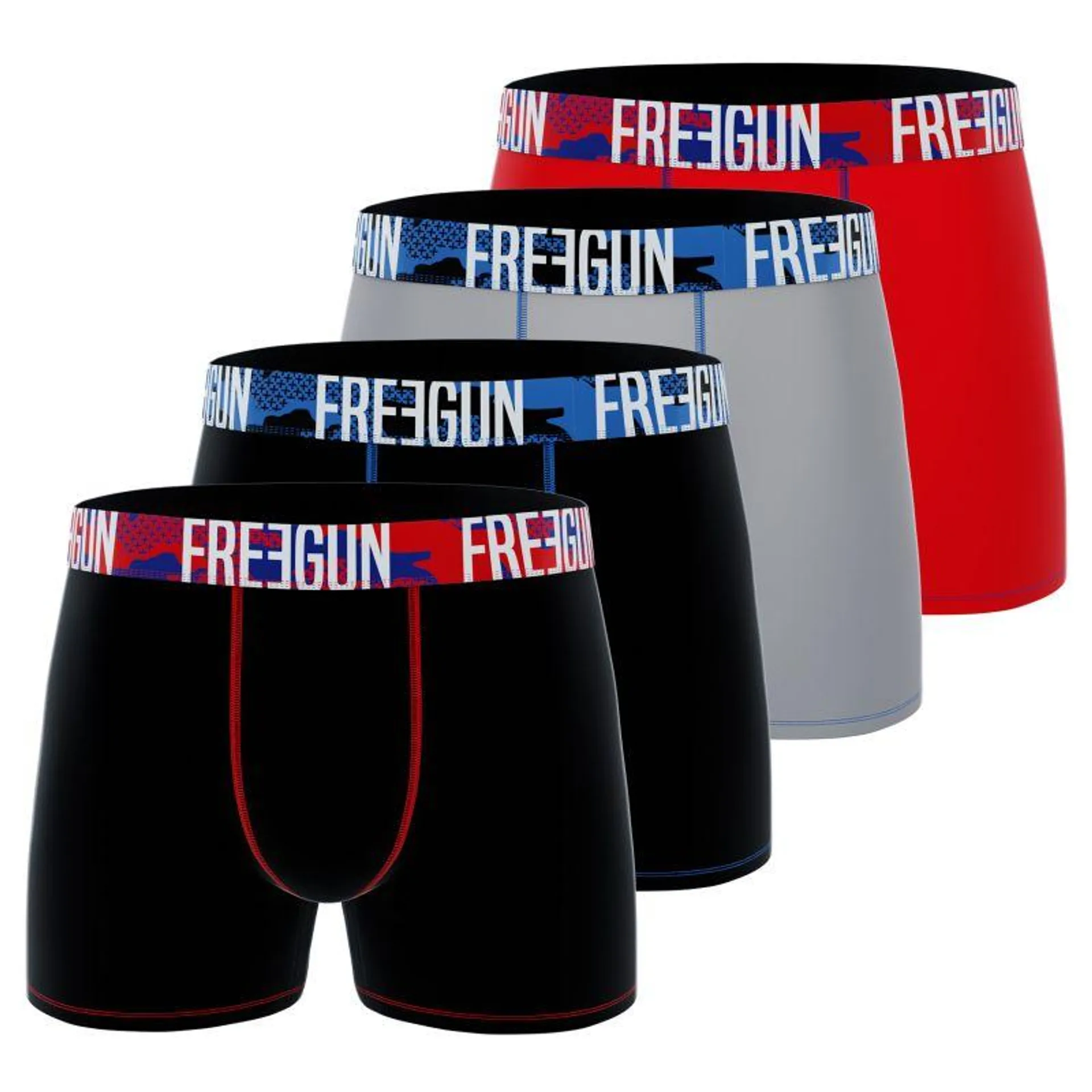 Lot de 4 Boxers Homme Coton Noir, Gris, Rouge, Stretch | FREEGUN