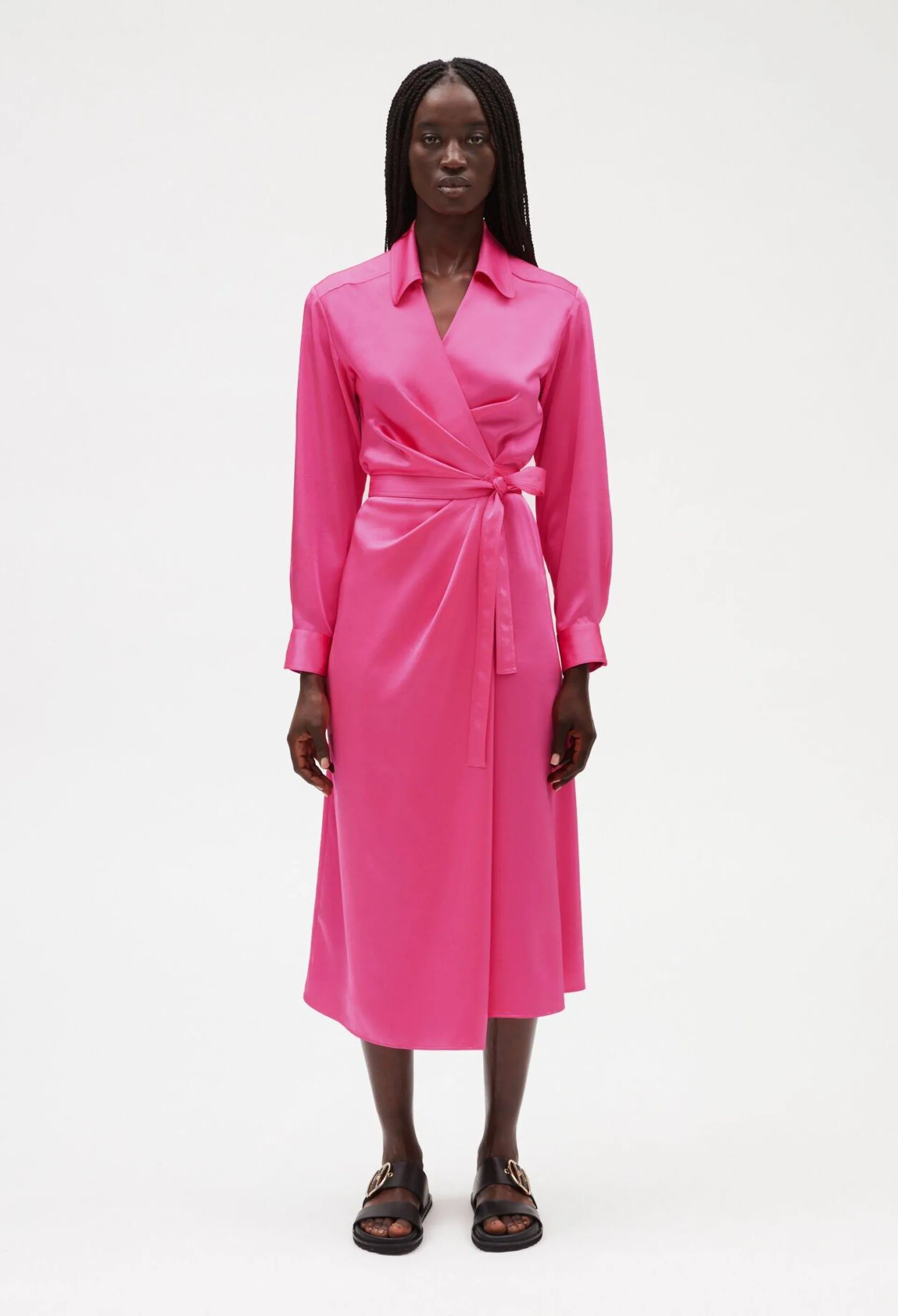 Robe midi portefeuille rose