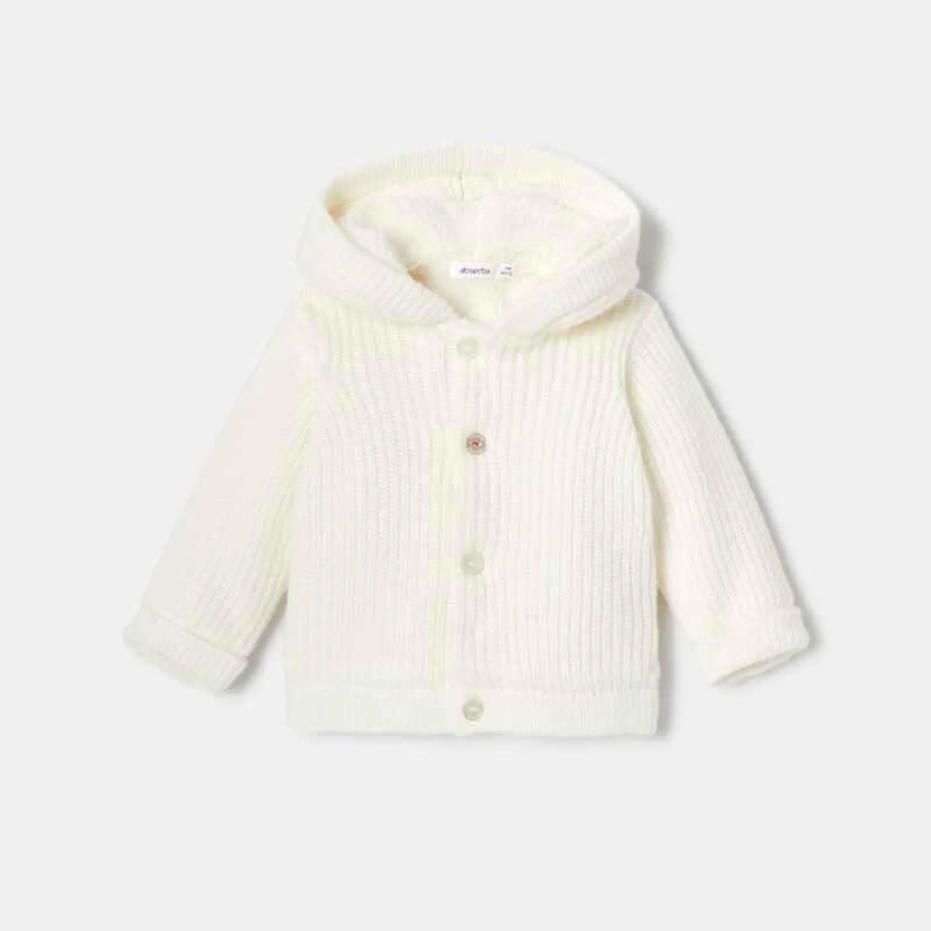 Gilet boutonné à capuche blanc en maille perlée naissance Absorba