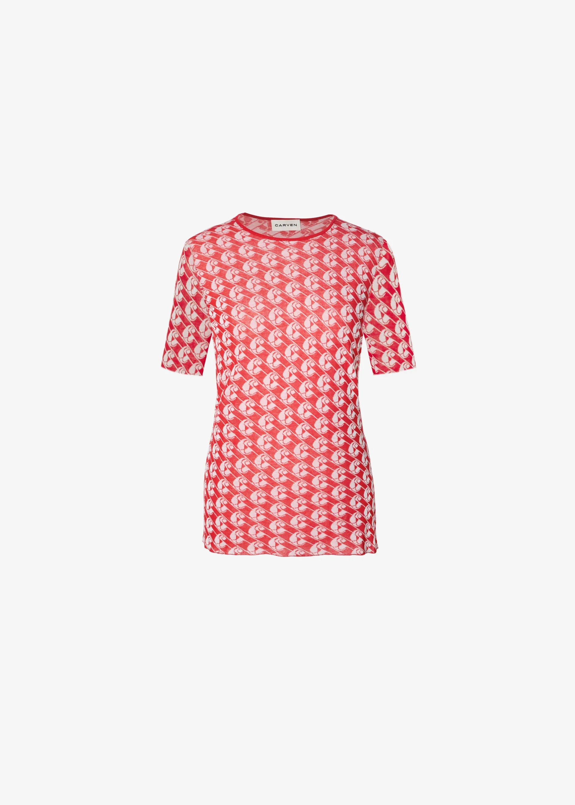 DAISY SHORT SLEEVE TOP IN PRINTED STRETCH COTTON RED/WHITE