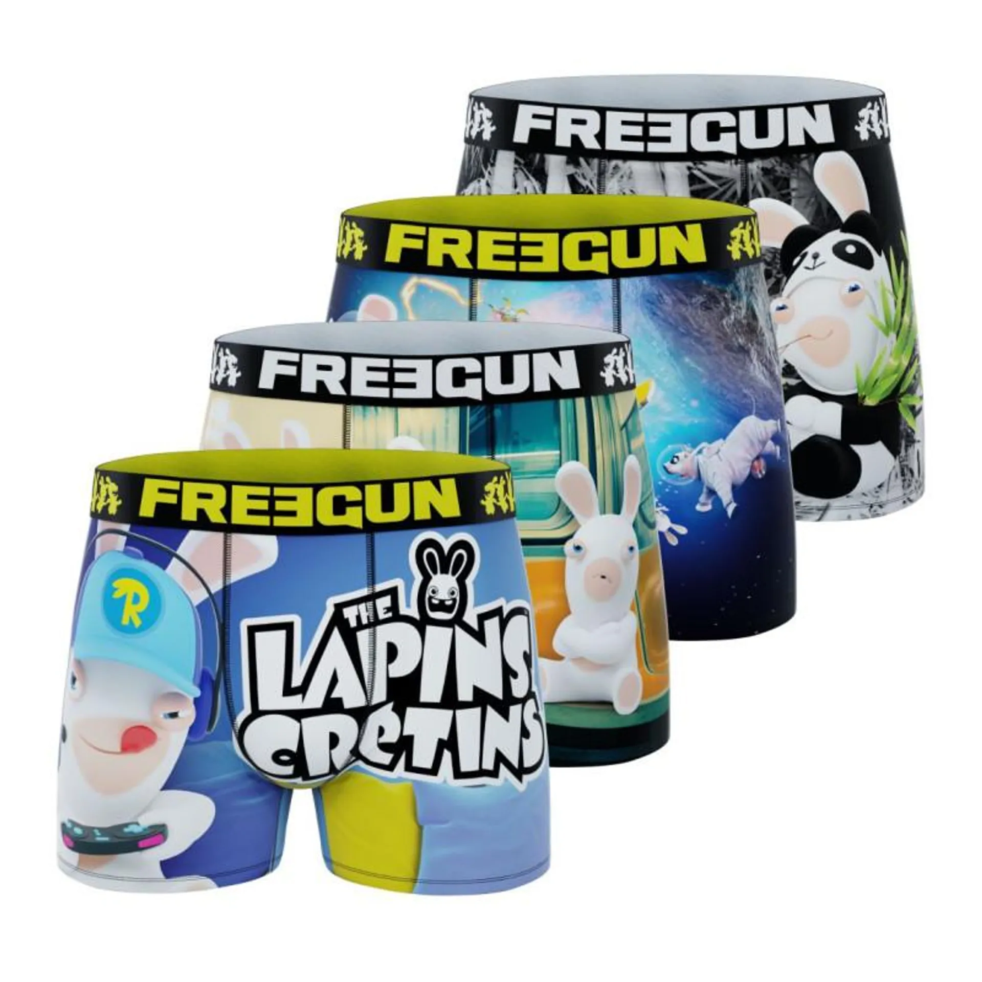 Lot de 4 boxers homme microfibre imprimés Lapins Cretins Freegun