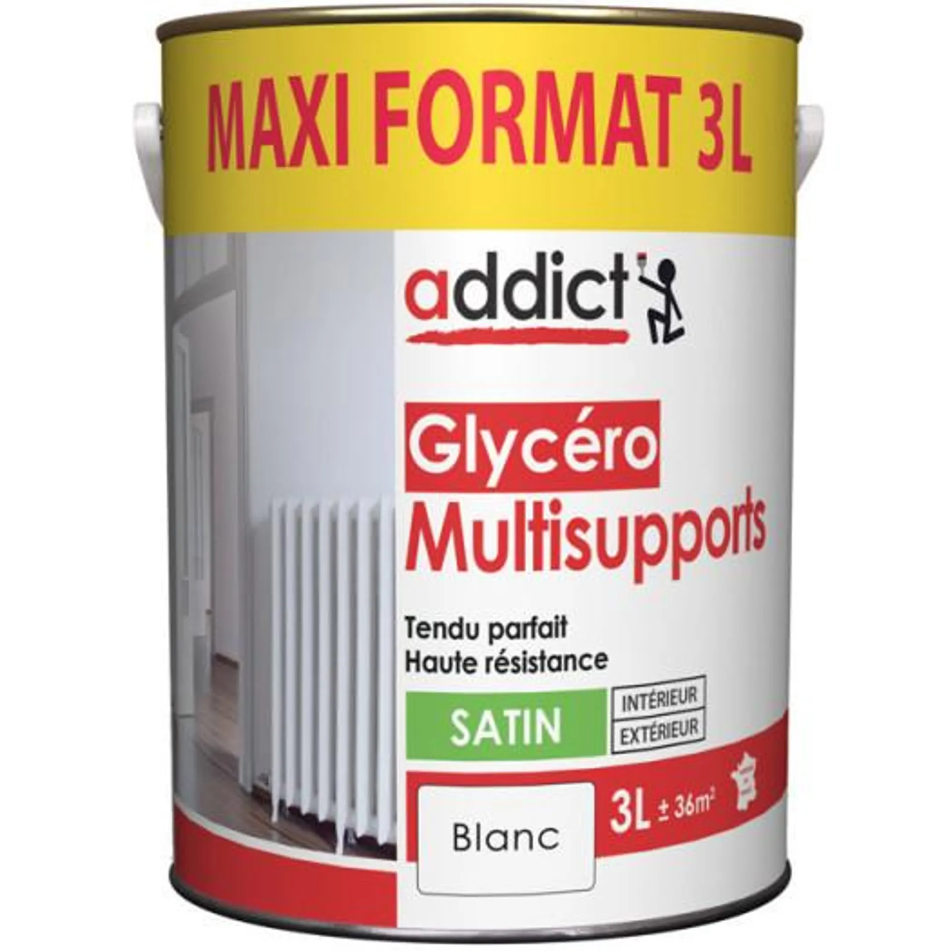 Peinture Addict glycéro multi-supports murs, plafonds, boiseries et radiateurs blanc satin 3L