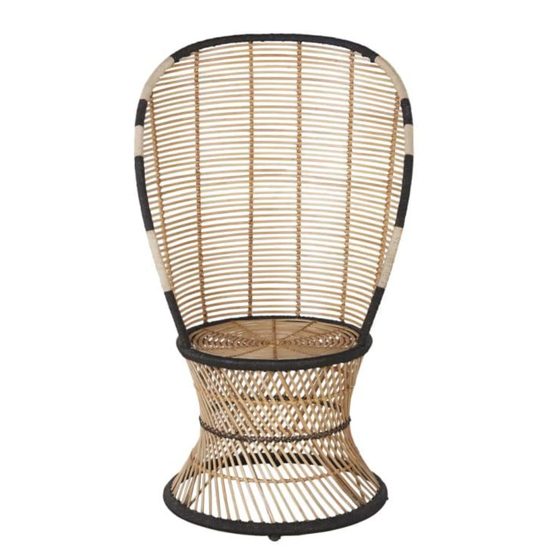 Poltrona in rattan, abaca e metallo beige e nero