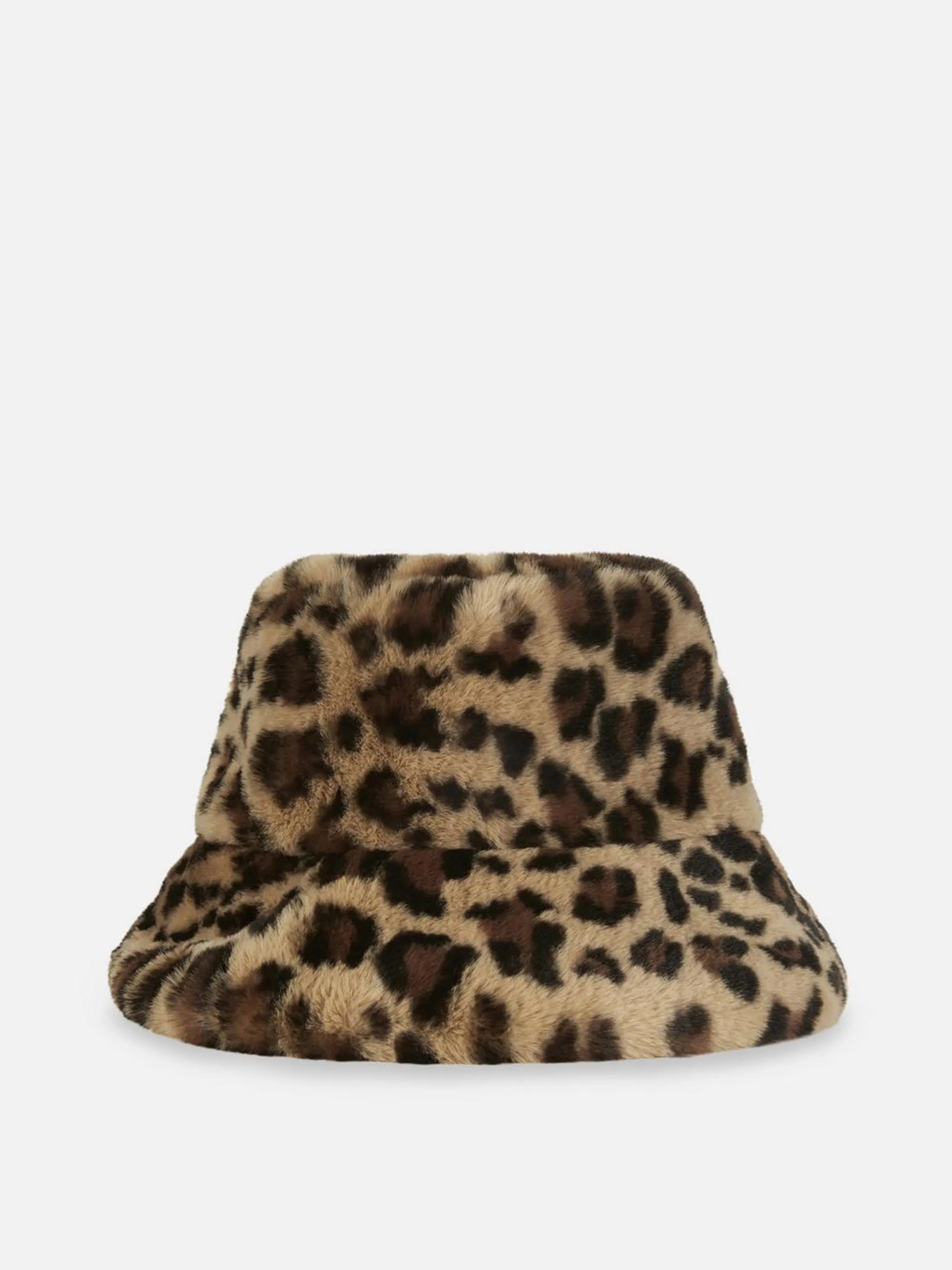 Faux Fur Leopard Print Bucket Hat