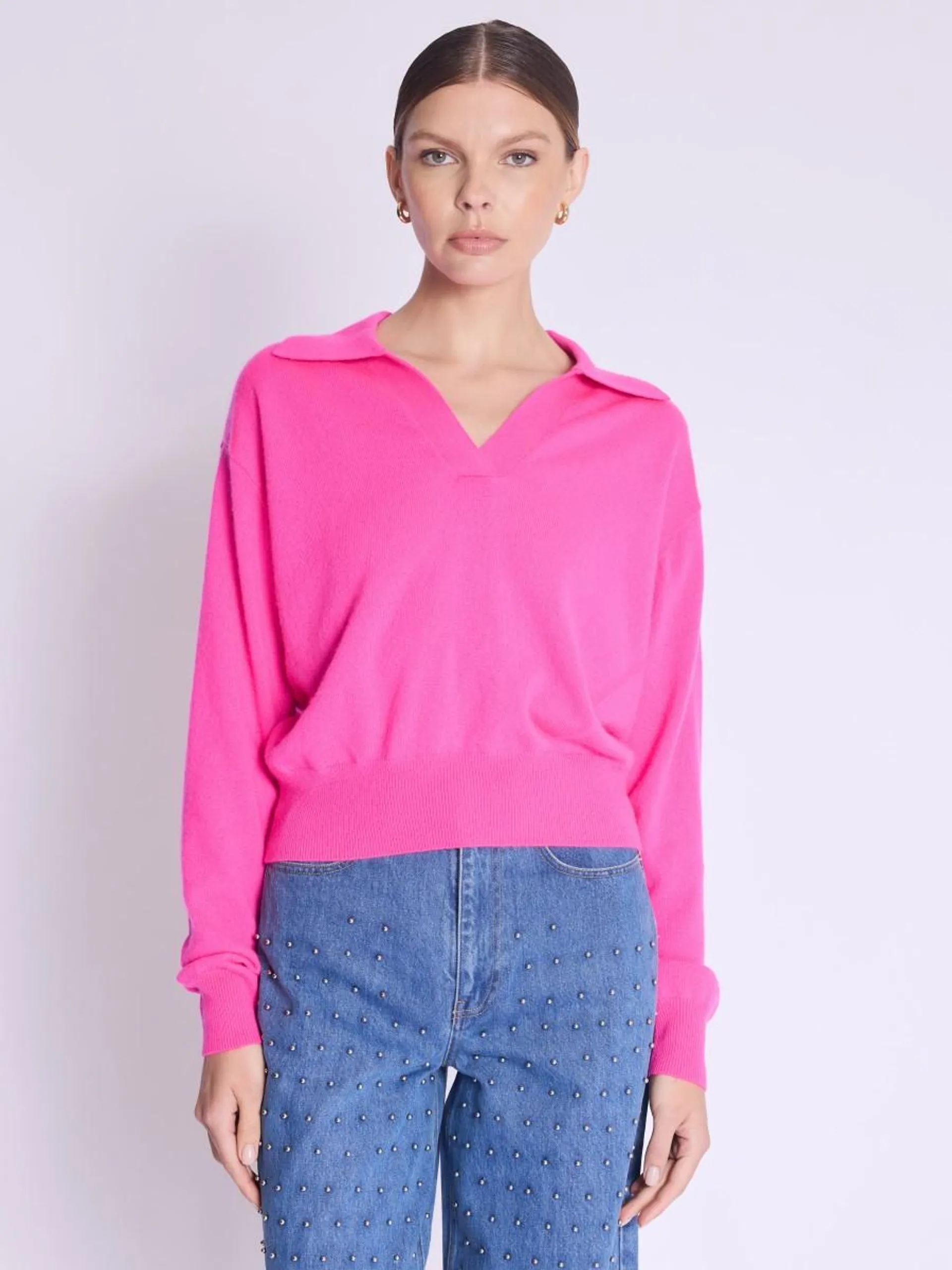 Pull AMYPOLO | Pull rose col polo en cachemire