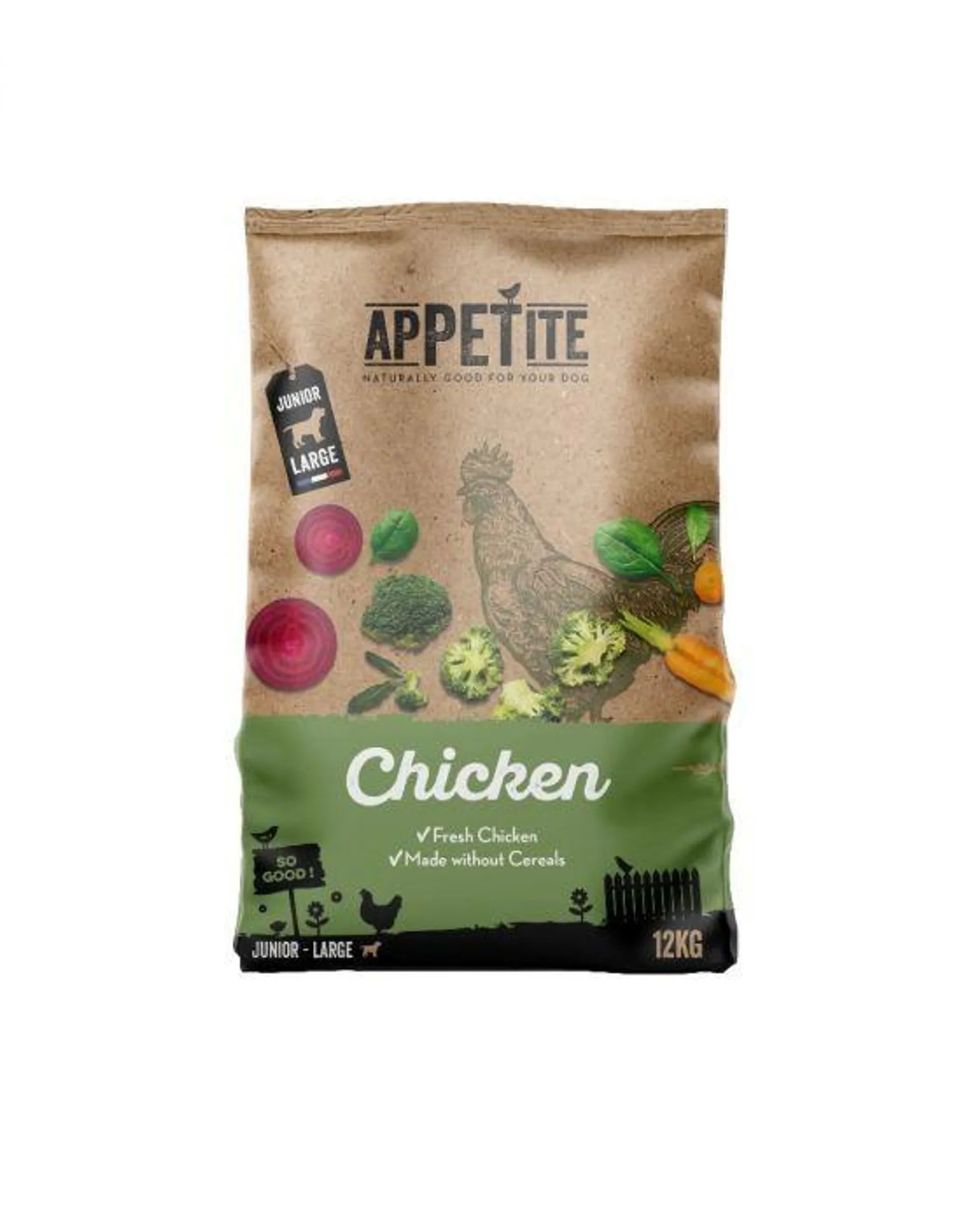 Appetite croquettes sans céréales au poulet pour grande race de chiot 12kg