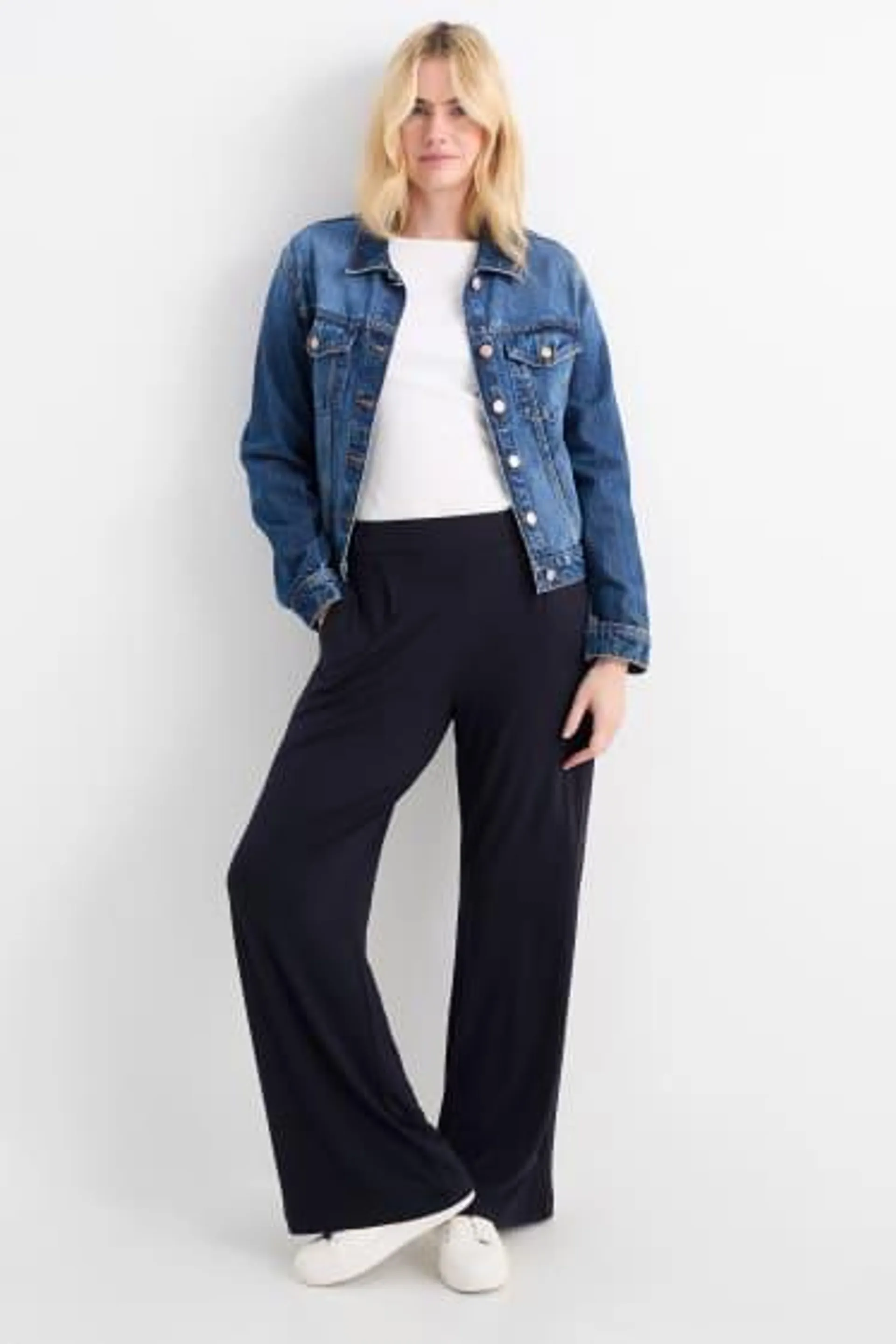 Basic jersey trousers - mid-rise waist - straight fit