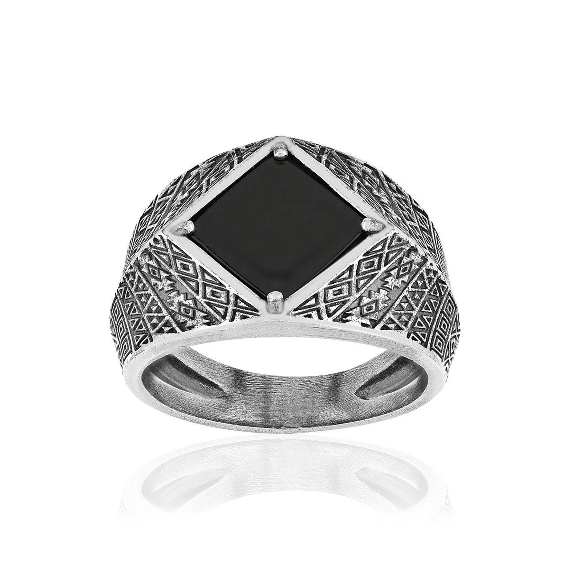 Bague argent 925 écailles losange agate noire losange