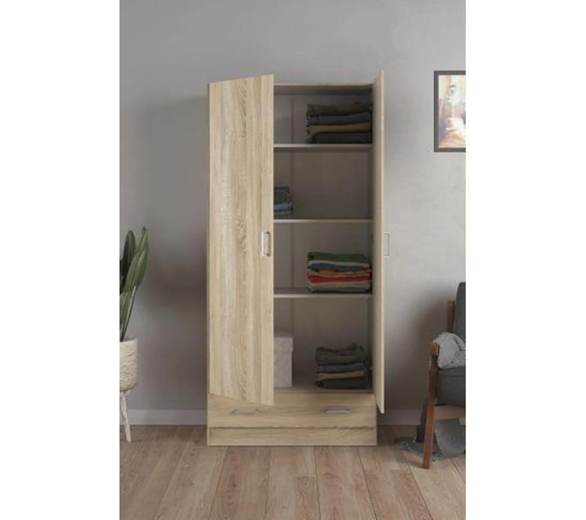 Armoire 2 portes L.80 cm SPACE imitation chêne