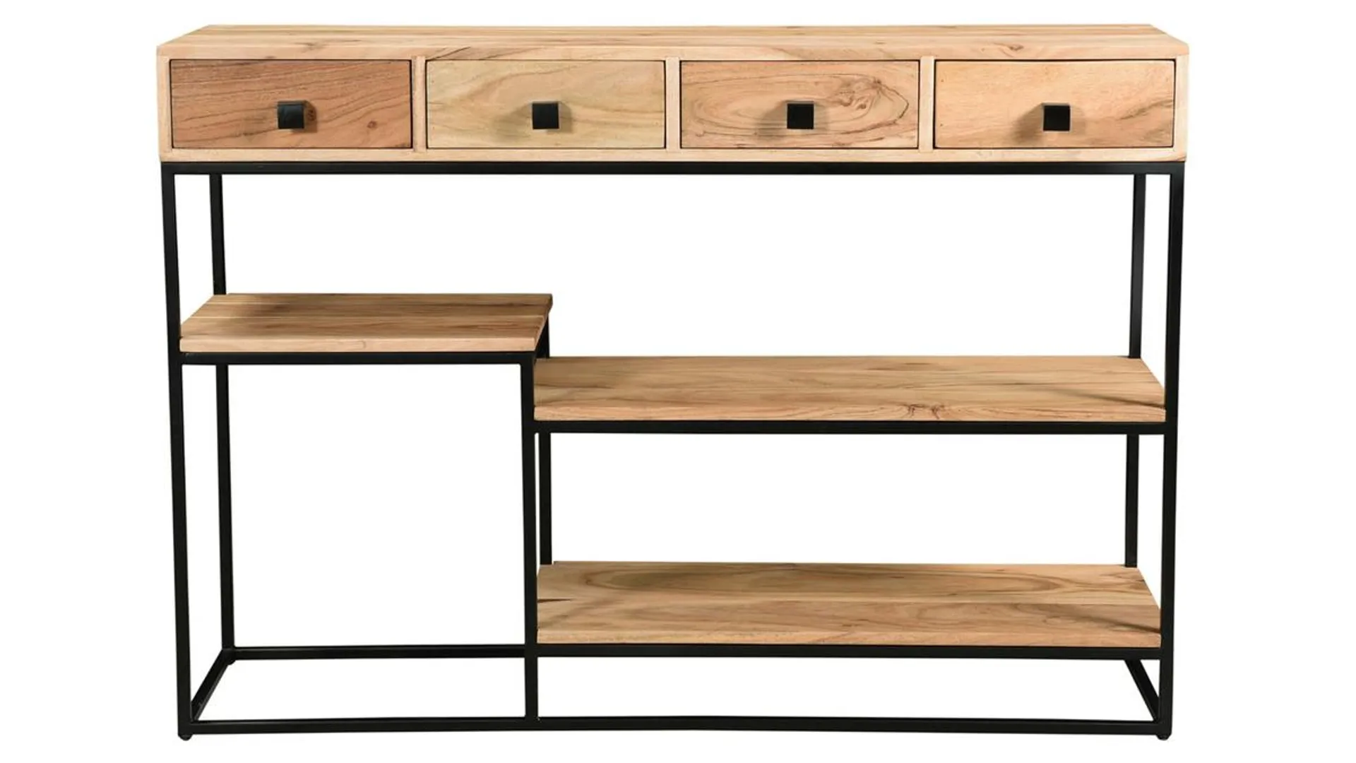 Console industrielle avec rangements 4 tiroirs en bois massif et métal noir L115 cm GRENELLE