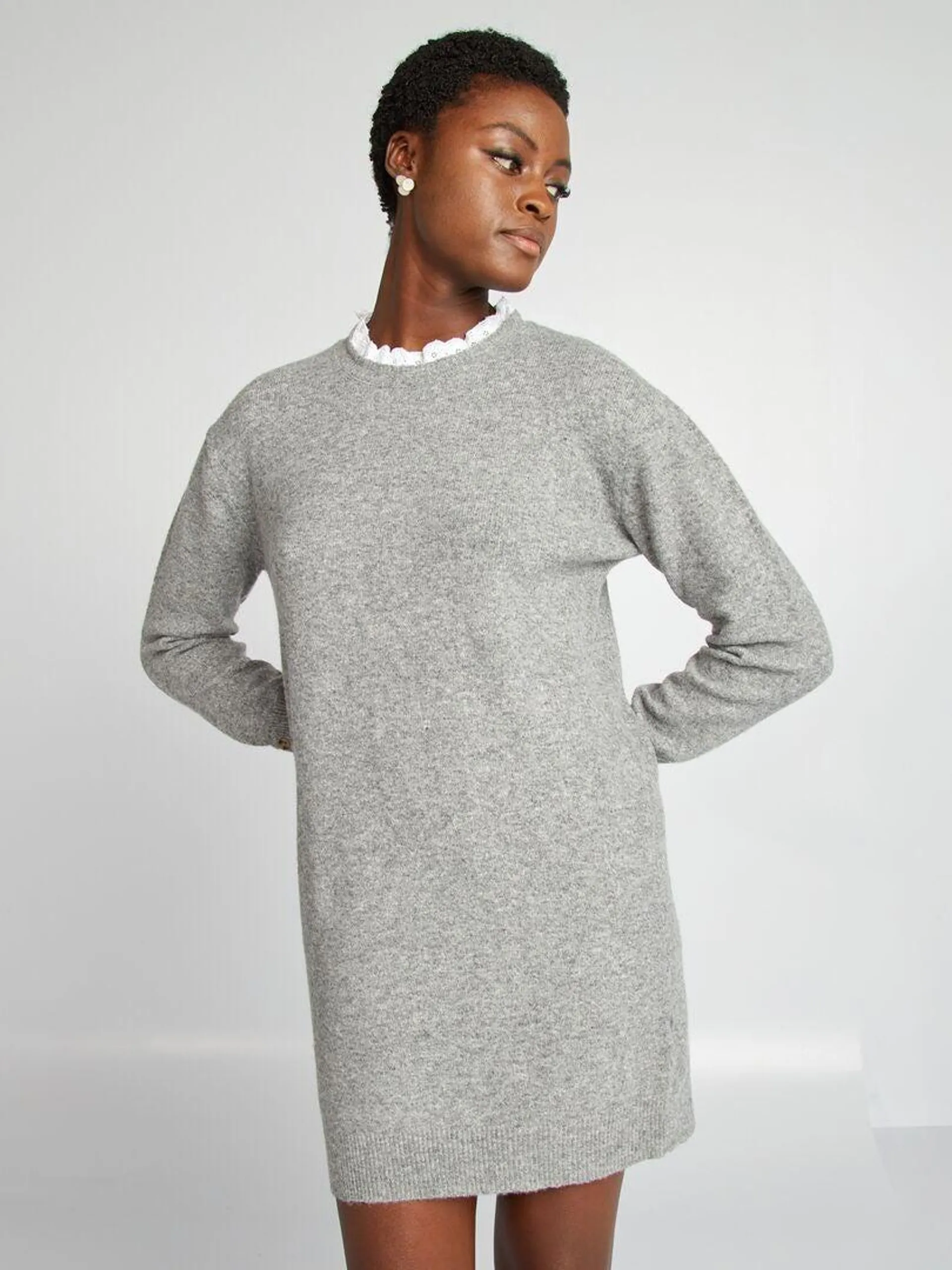 Robe pull en maille col effet 2 en 1 - Gris