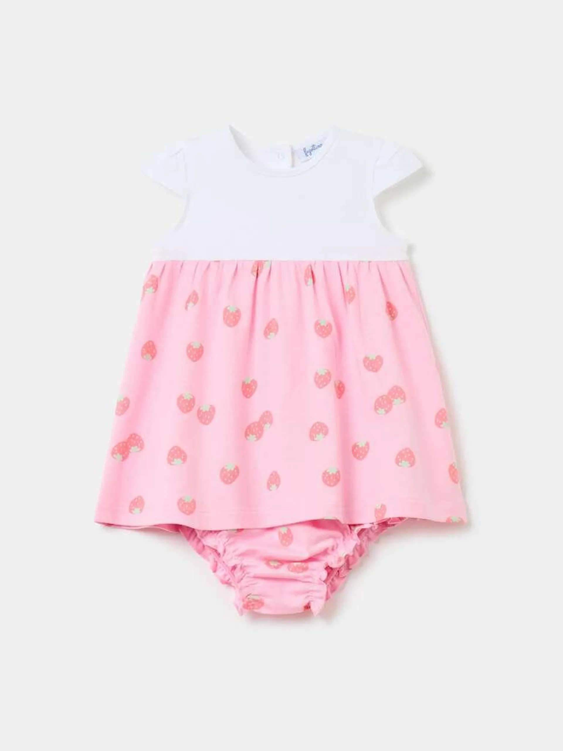 Organic cotton dress and French knickers set Blanc/rose