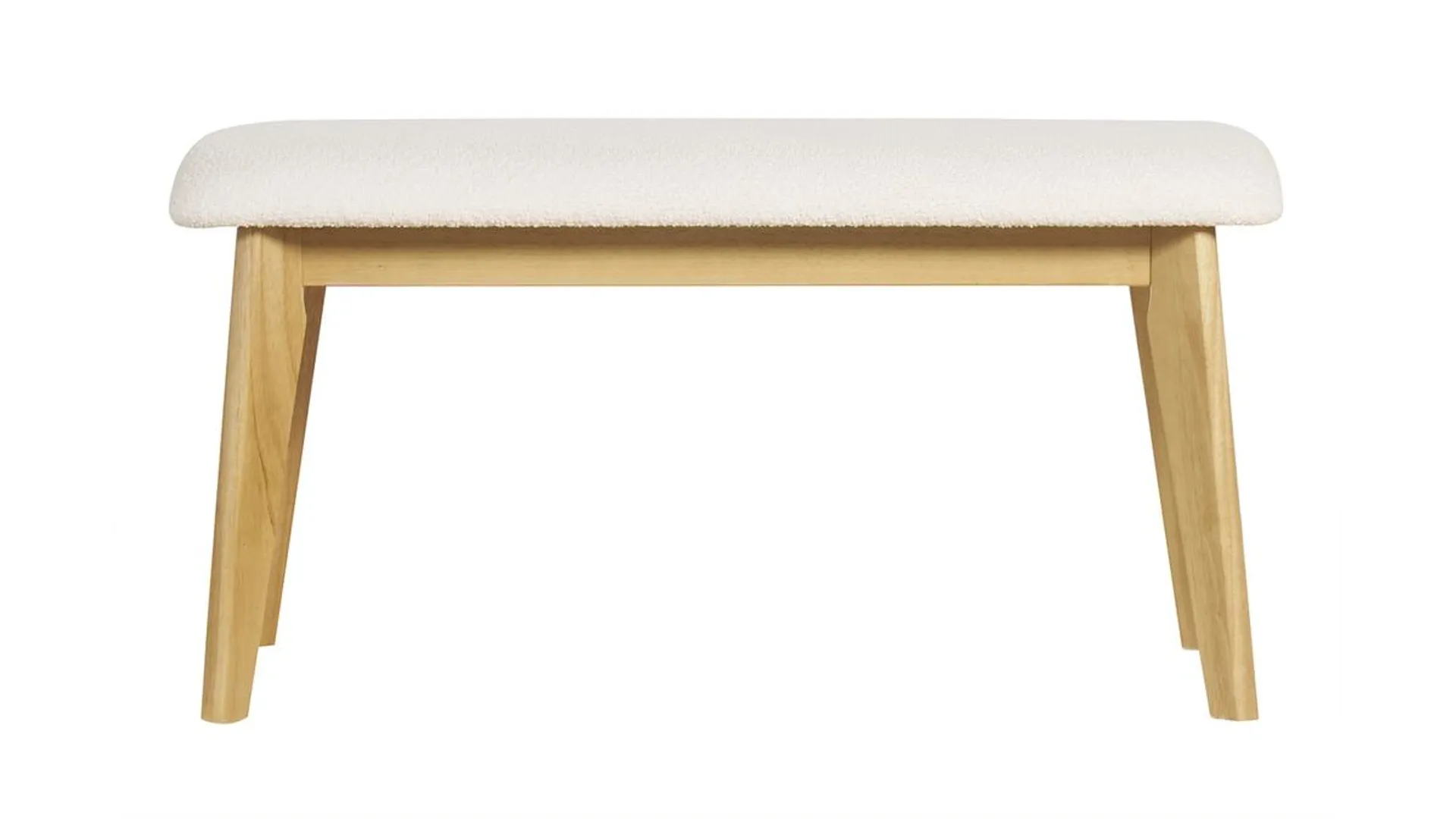 Banc scandinave en tissu effet laine bouclée blanc et bois clair L92 cm ELION