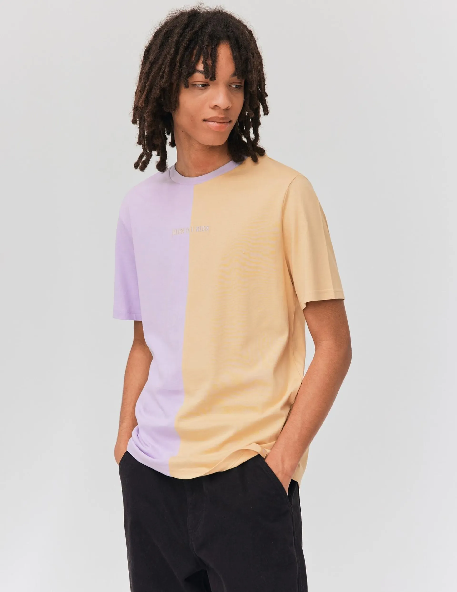 T-shirt colorblock brodé - Peche