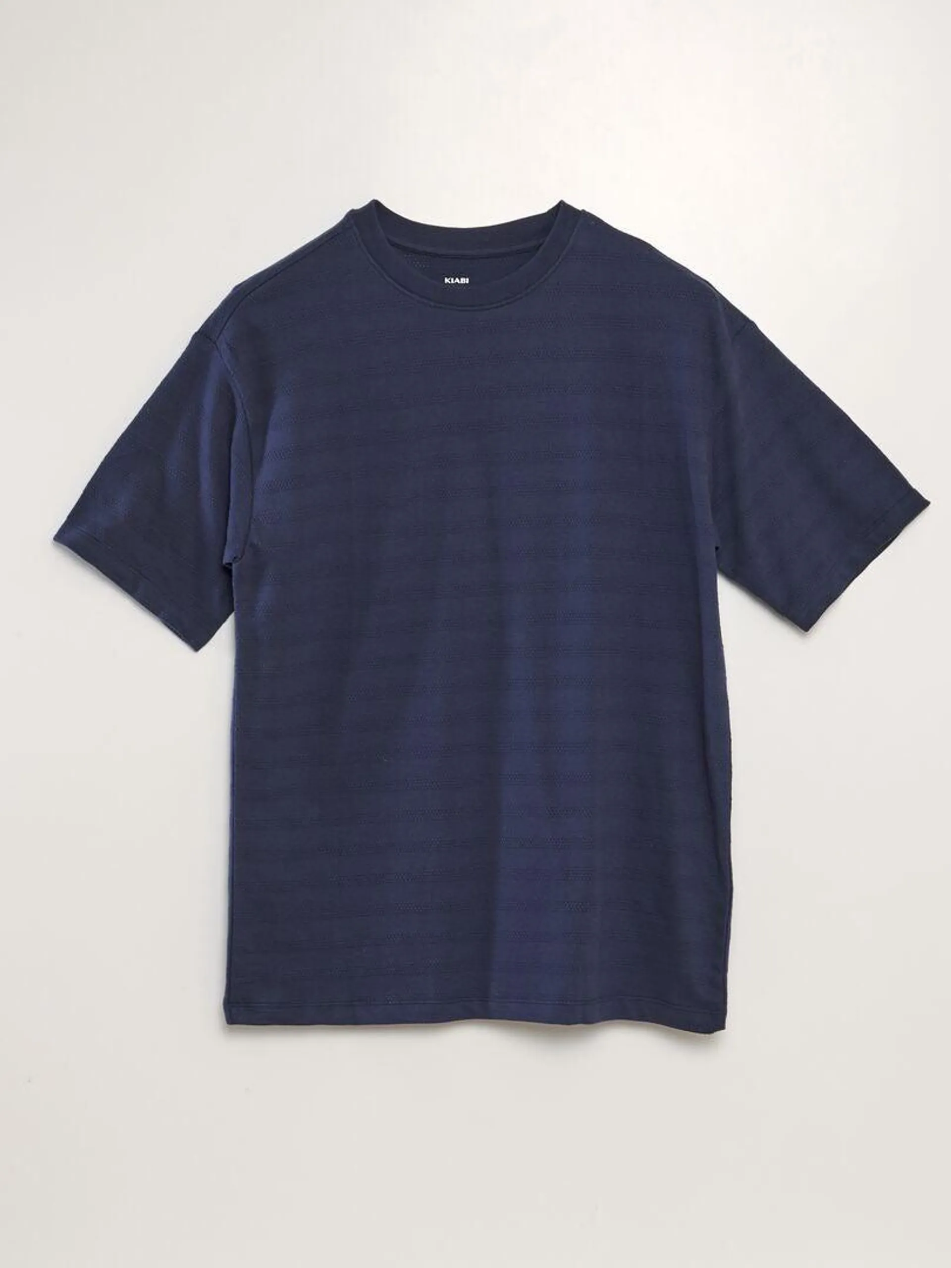 T-shirt en coton texturé - Bleu nuit