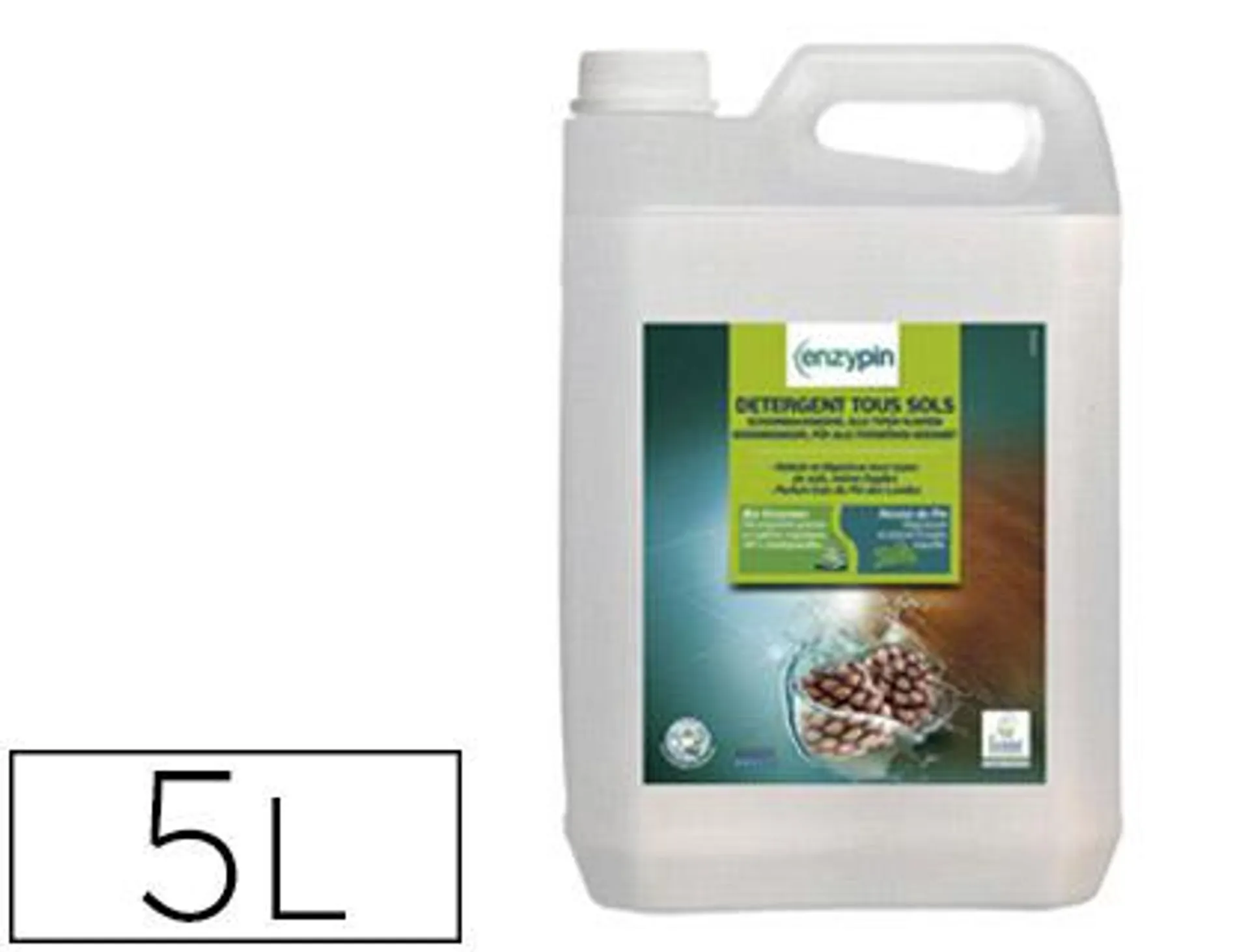 Détergent tous sols enzypin nettoie dégraisse vitres surfaces modernes parfum frais pin des landes bidon 5l