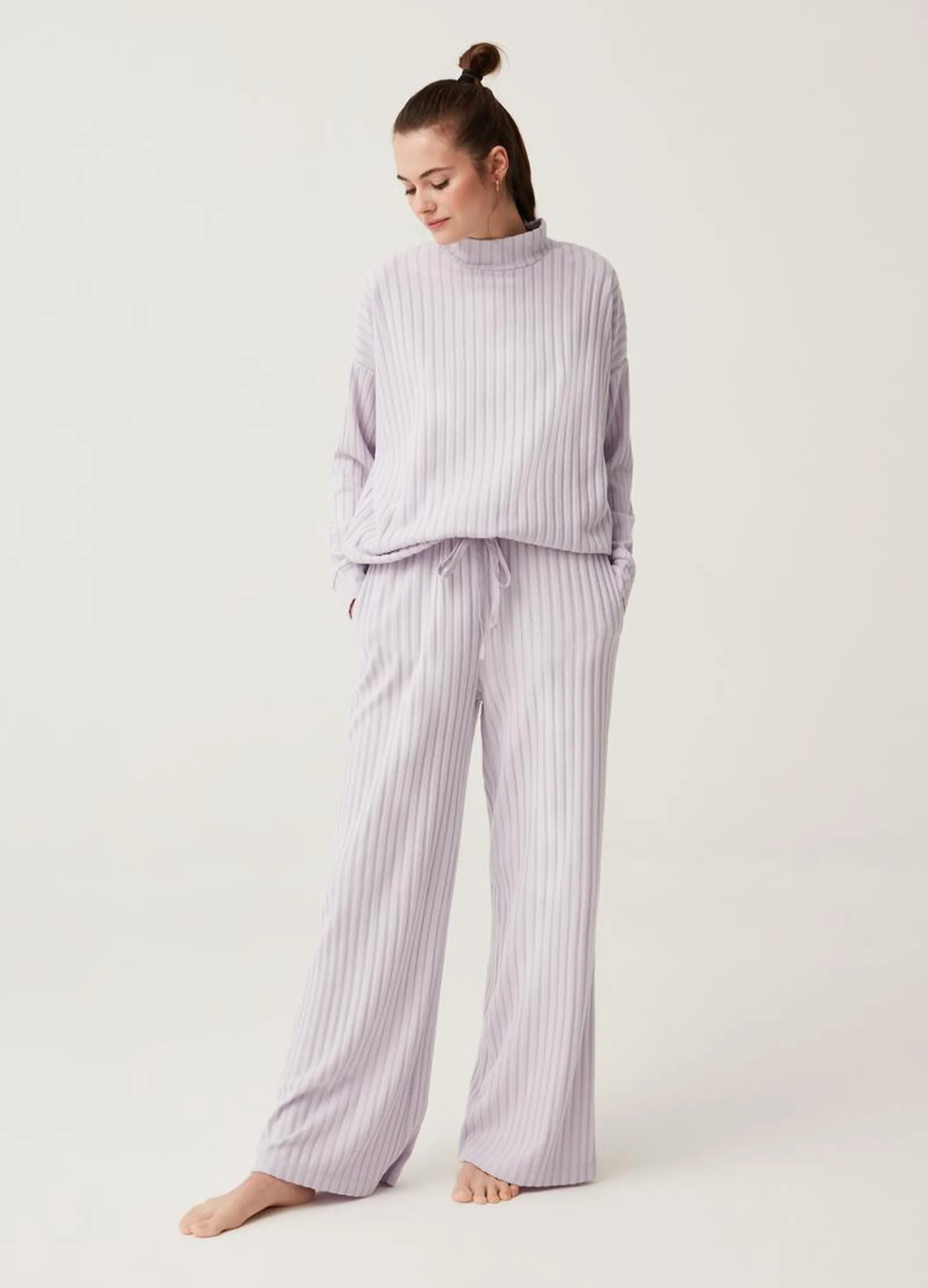 Flat-ribbed flare-fit trousers