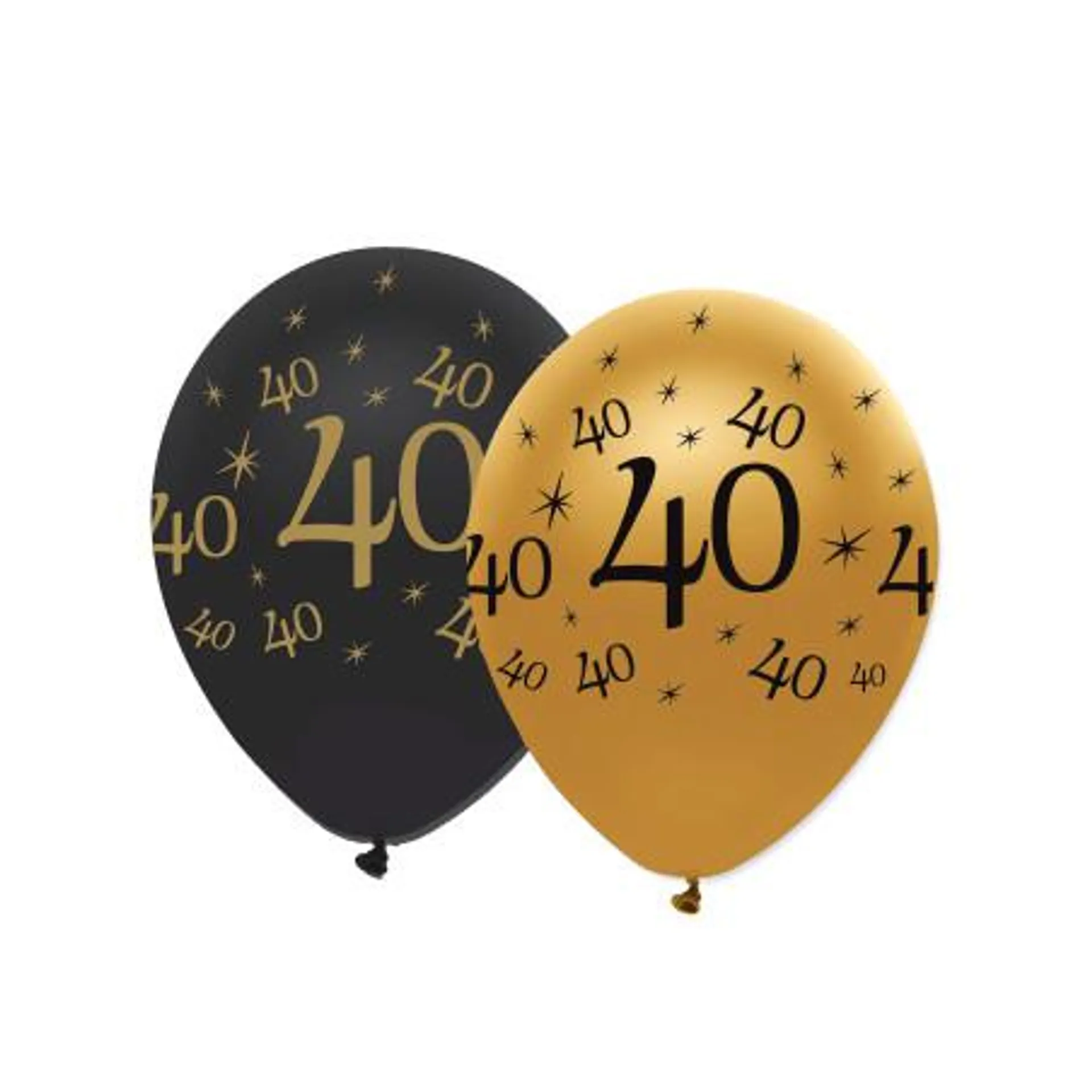 6 Ballons en latex 40 ans noirs et dorés 30 cm